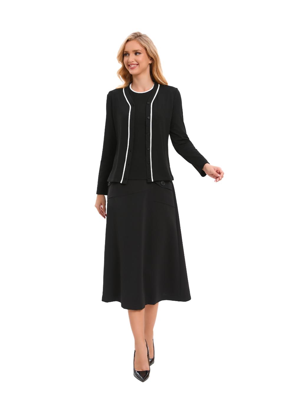 Jersey Cardigan with White Piping - MissFinchNYC