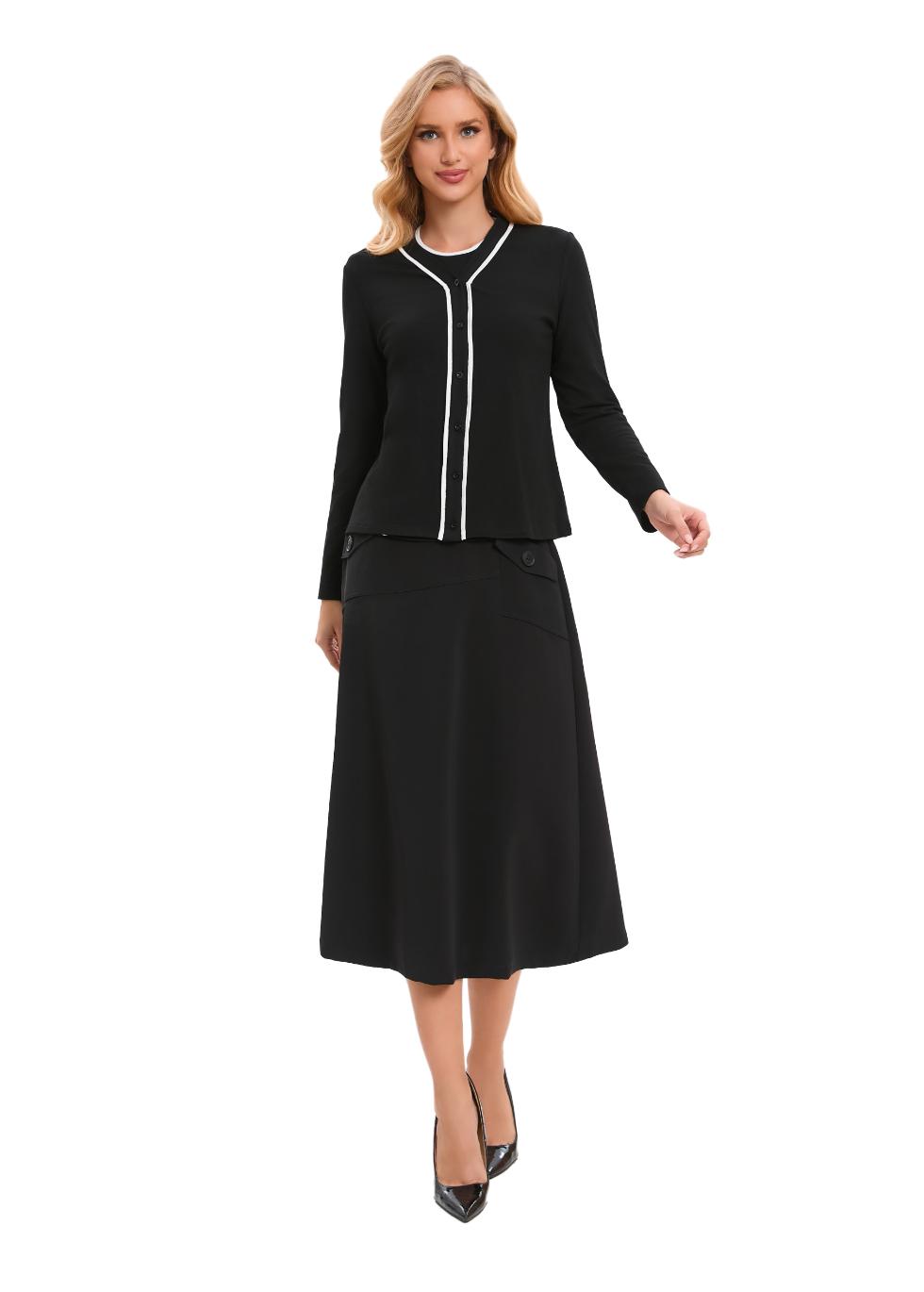 Jersey Cardigan with White Piping - MissFinchNYC