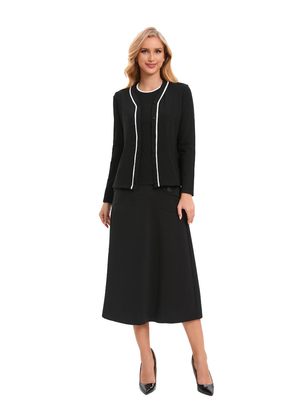 Jersey Cardigan with White Piping - MissFinchNYC