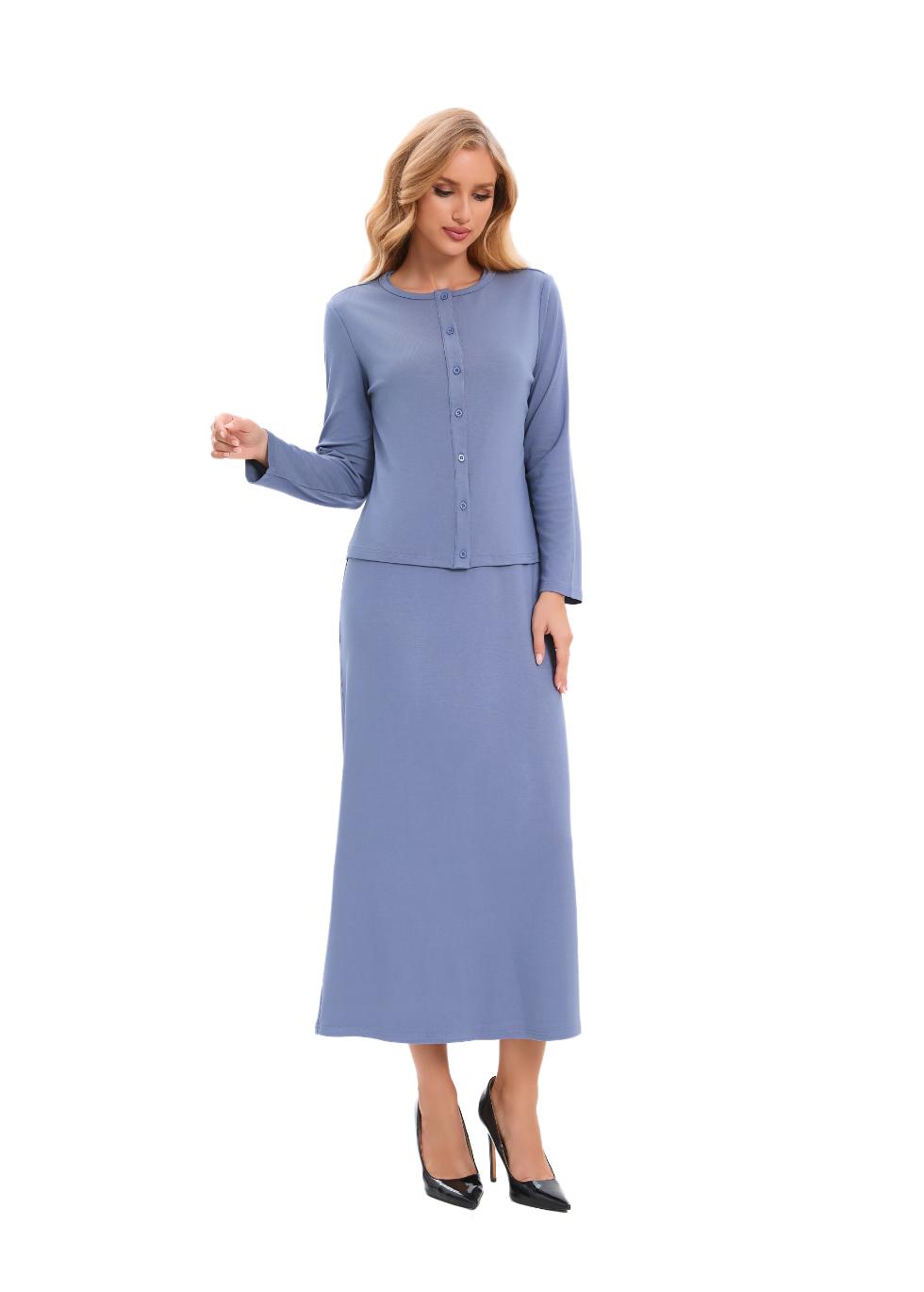 Pastel Blue Sheath Dress & Cardigan Matching Outfit Set