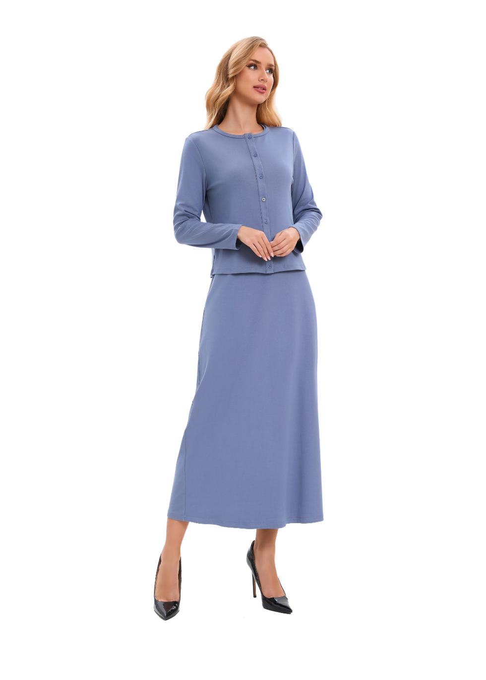 Pastel Blue Sheath Dress & Cardigan Matching Outfit Set