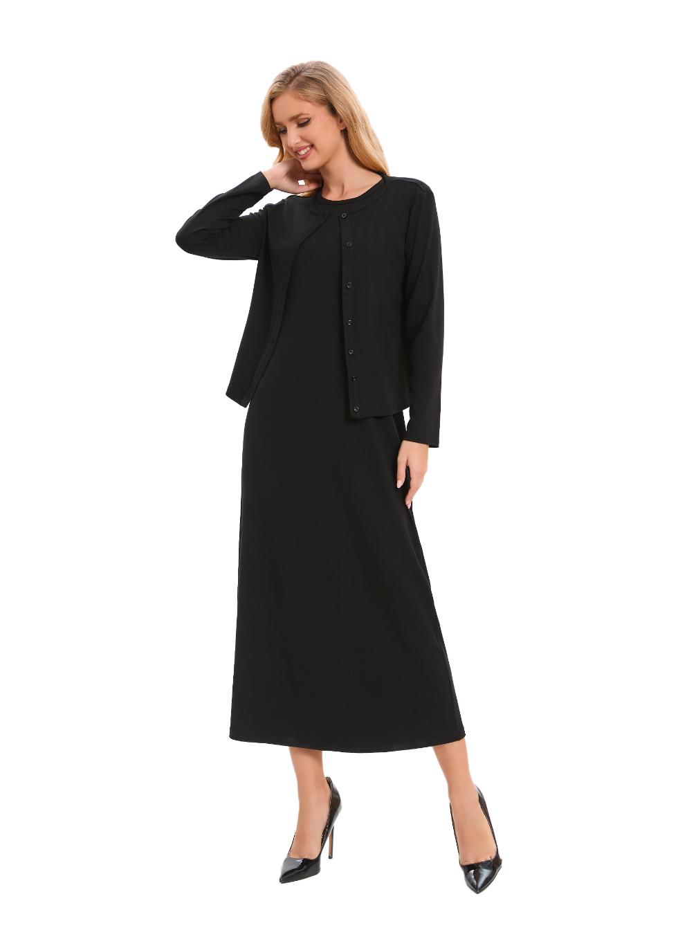 Black Sheath Dress & Cardigan Matching Outfit Set