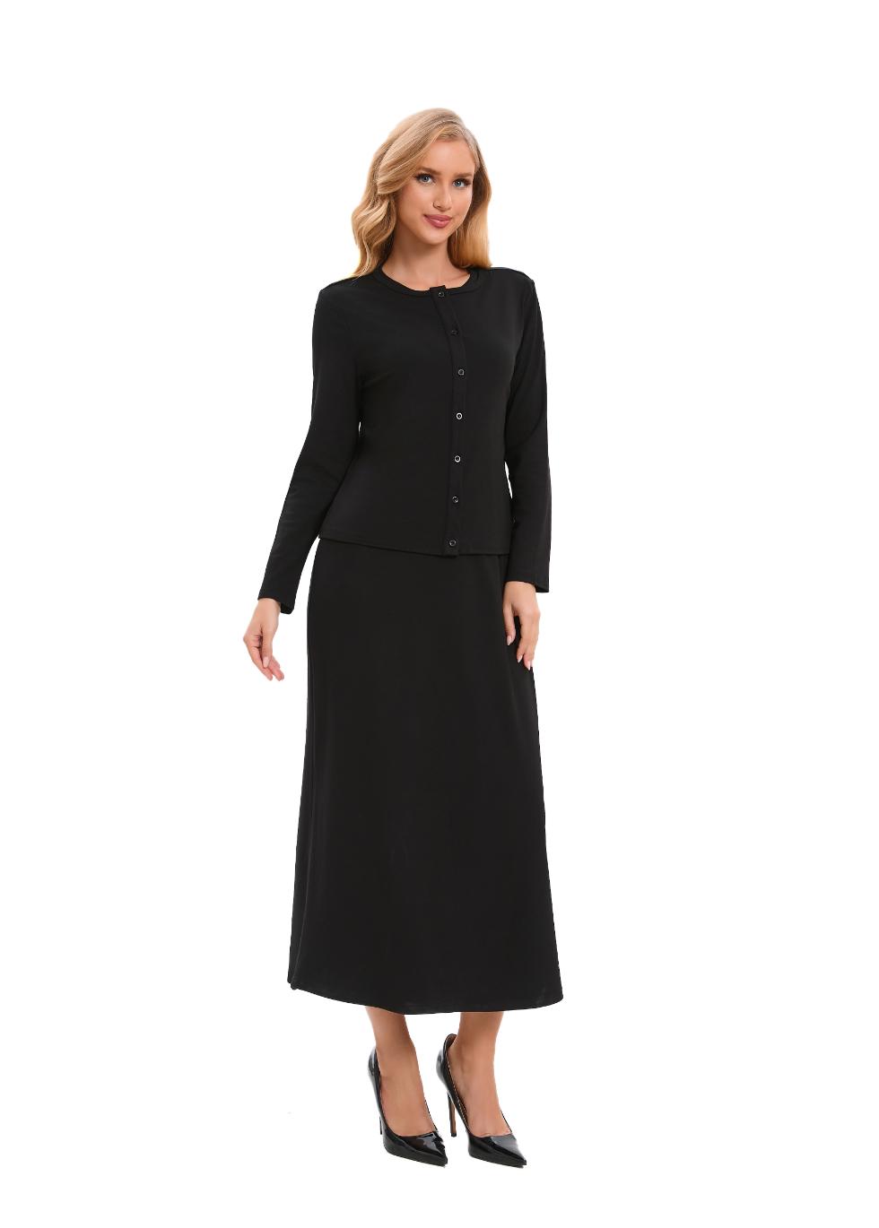 Black Sheath Dress & Cardigan Matching Outfit Set