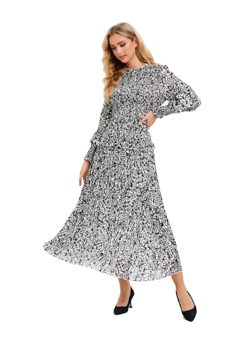 Paisley Monochrome Midi Two Piece Set - MissFinchNYC