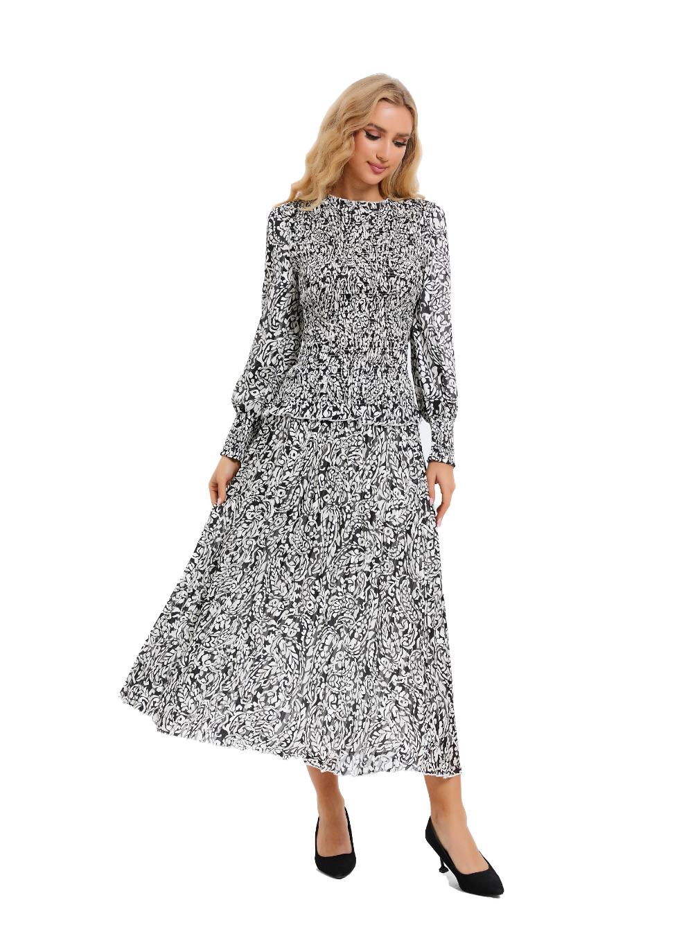 Paisley Monochrome Midi Two Piece Set - MissFinchNYC