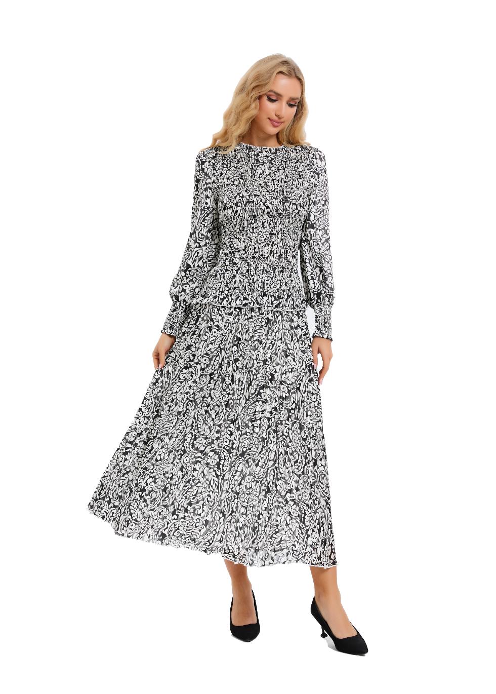 Paisley Monochrome Midi Two Piece Set