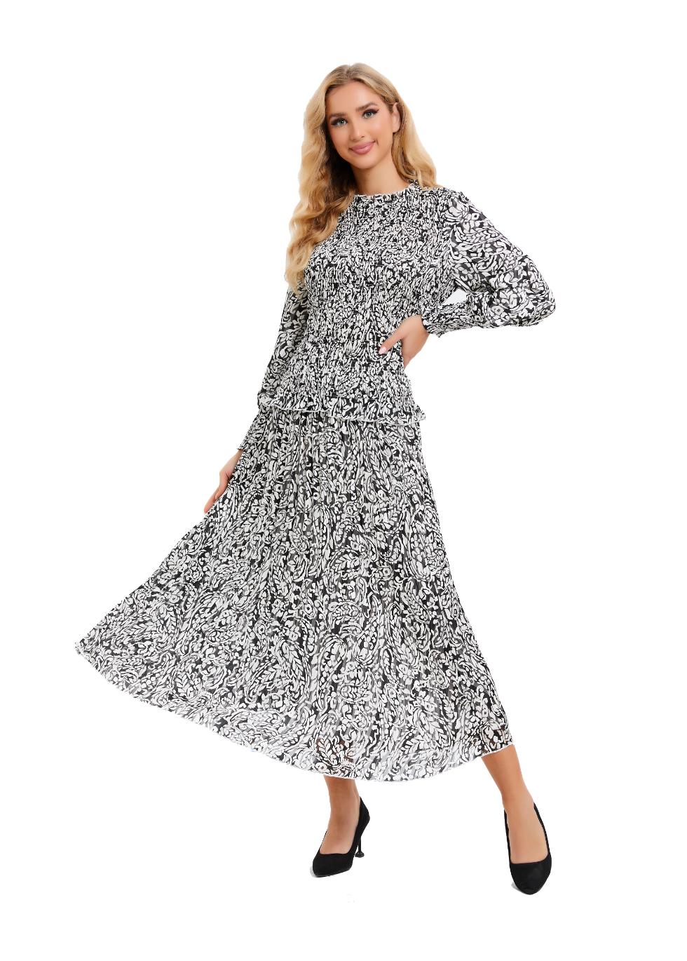 Paisley Monochrome Midi Two Piece Set - MissFinchNYC