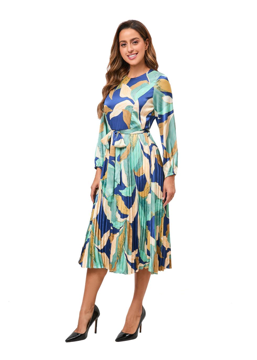 Feather Print Belted Midi Dress - MissFinchNYC