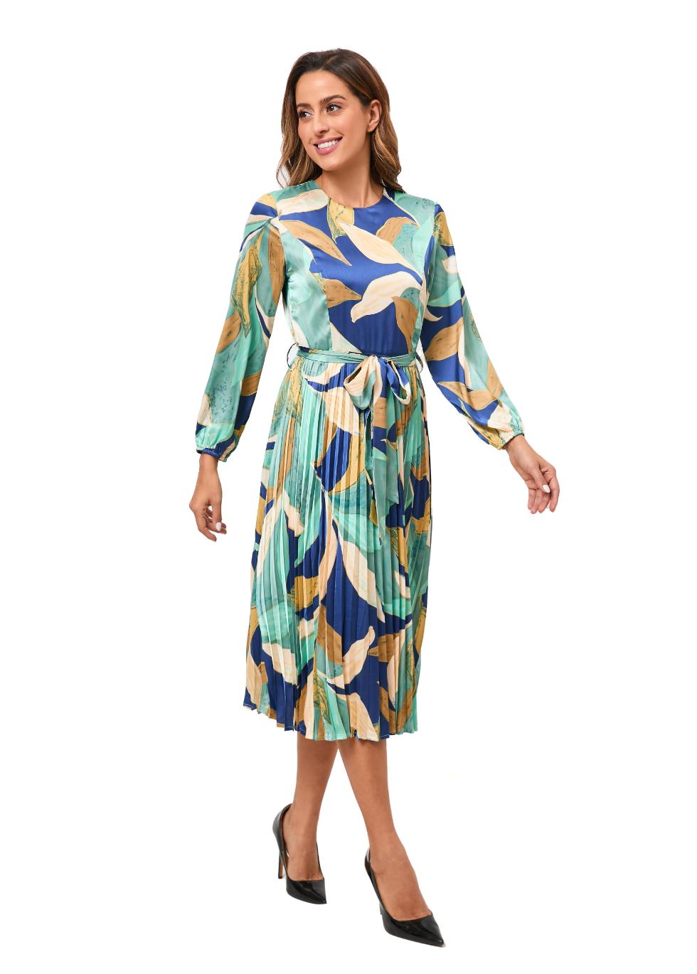 Feather Print Belted Midi Dress - MissFinchNYC