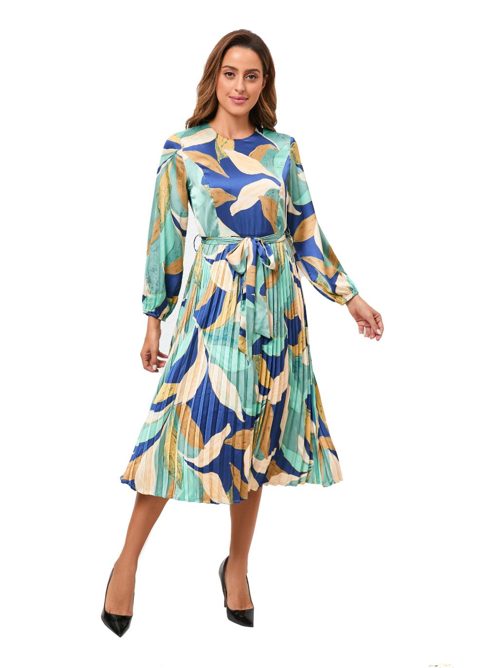 Feather Print Belted Midi Dress - MissFinchNYC