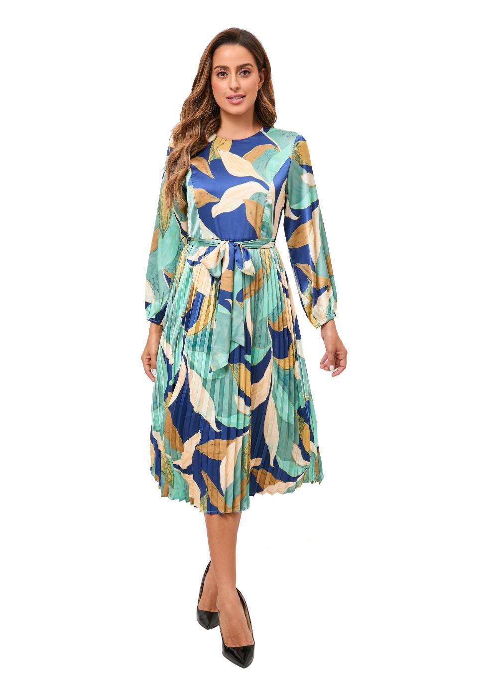Feather Print Belted Midi Dress - MissFinchNYC