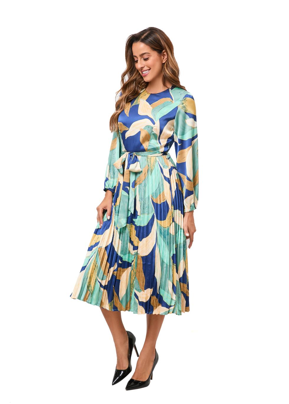 Feather Print Belted Midi Dress - MissFinchNYC