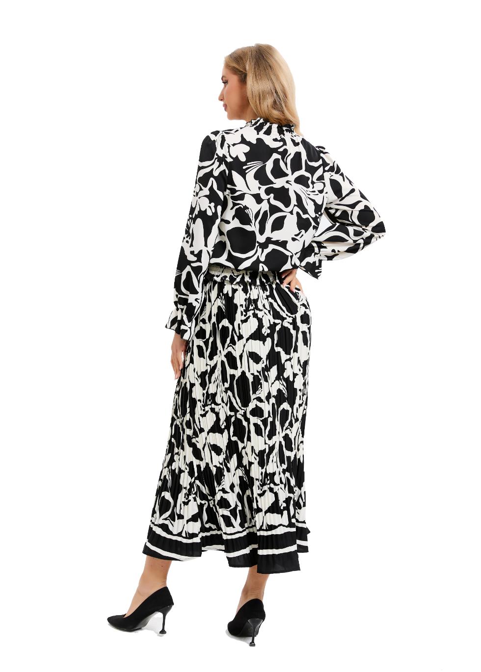 Black and White Floral Midi Two Piece Set - MissFinchNYC