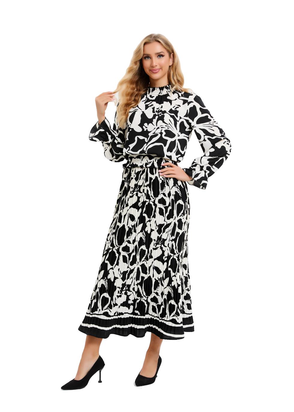 Black and White Floral Midi Two Piece Set Black and White Floral Midi Two Piece Set