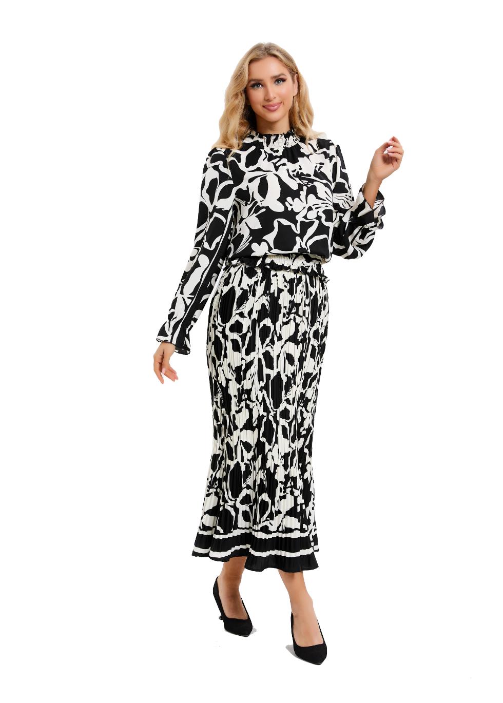 Black and White Floral Midi Two Piece Set - MissFinchNYC