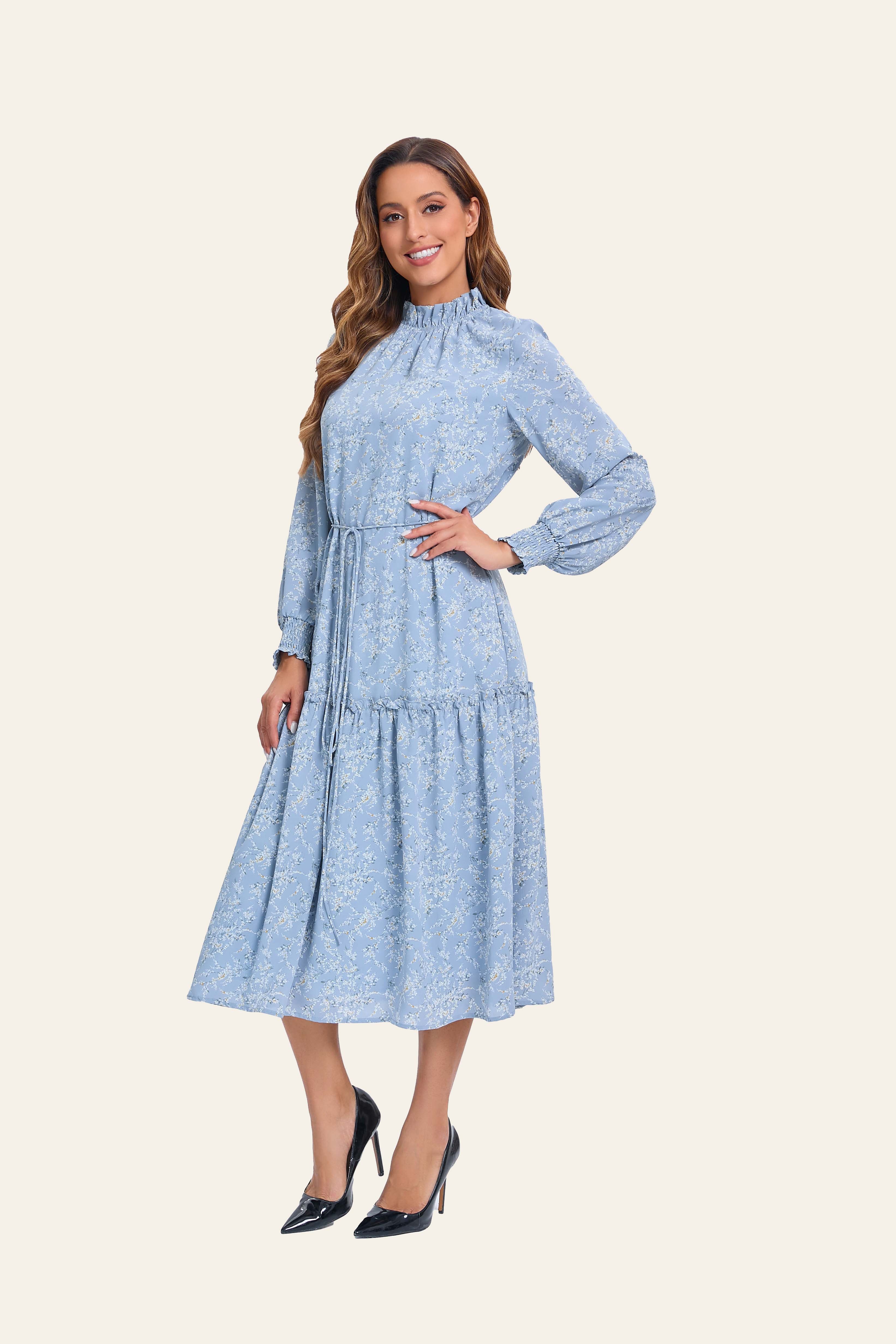 Blue Blossom Tiered Midi Dress