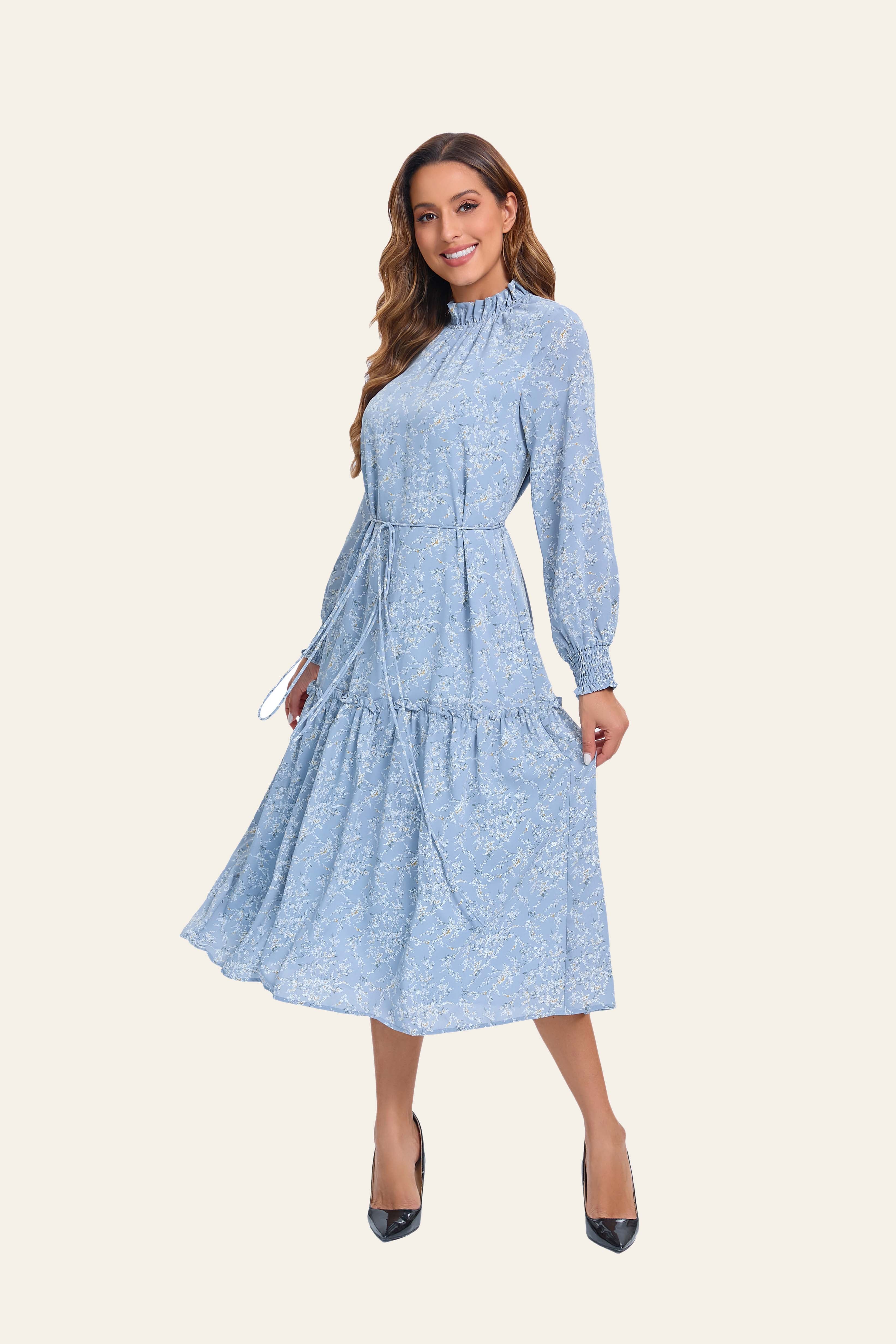 Blue Blossom Tiered Midi Dress