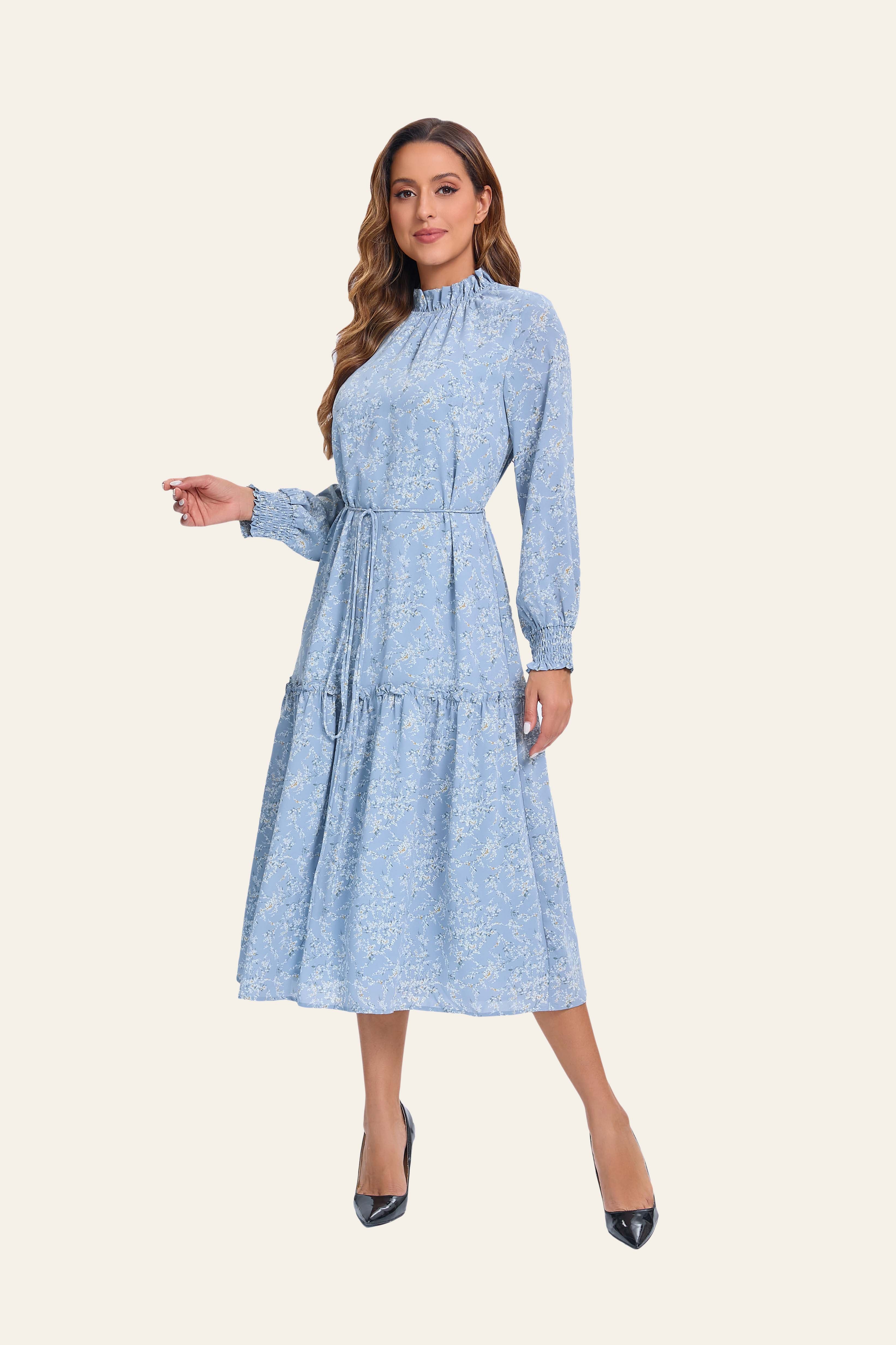 Blue Blossom Tiered Midi Dress