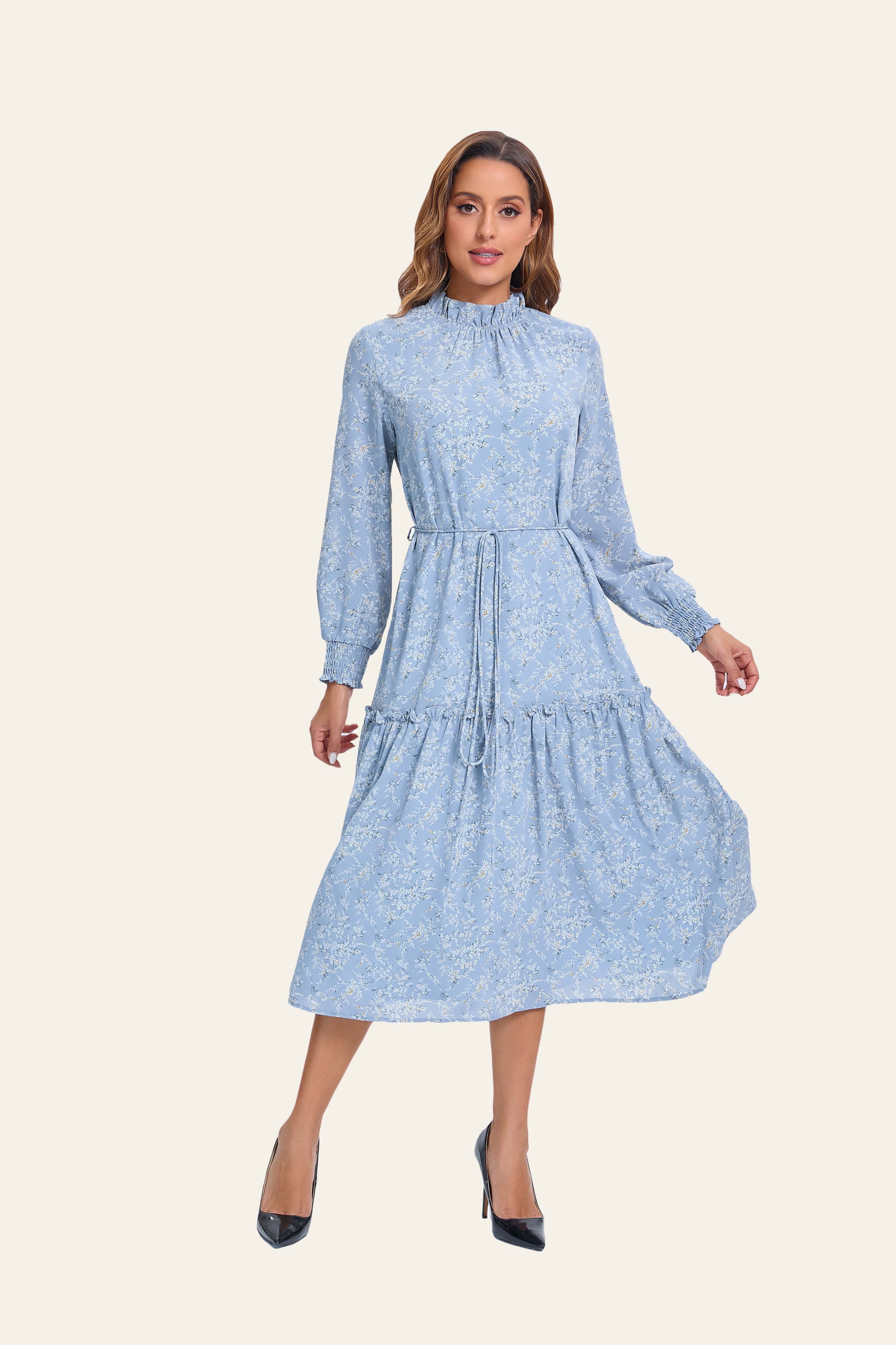 Blue Blossom Tiered Midi Dress