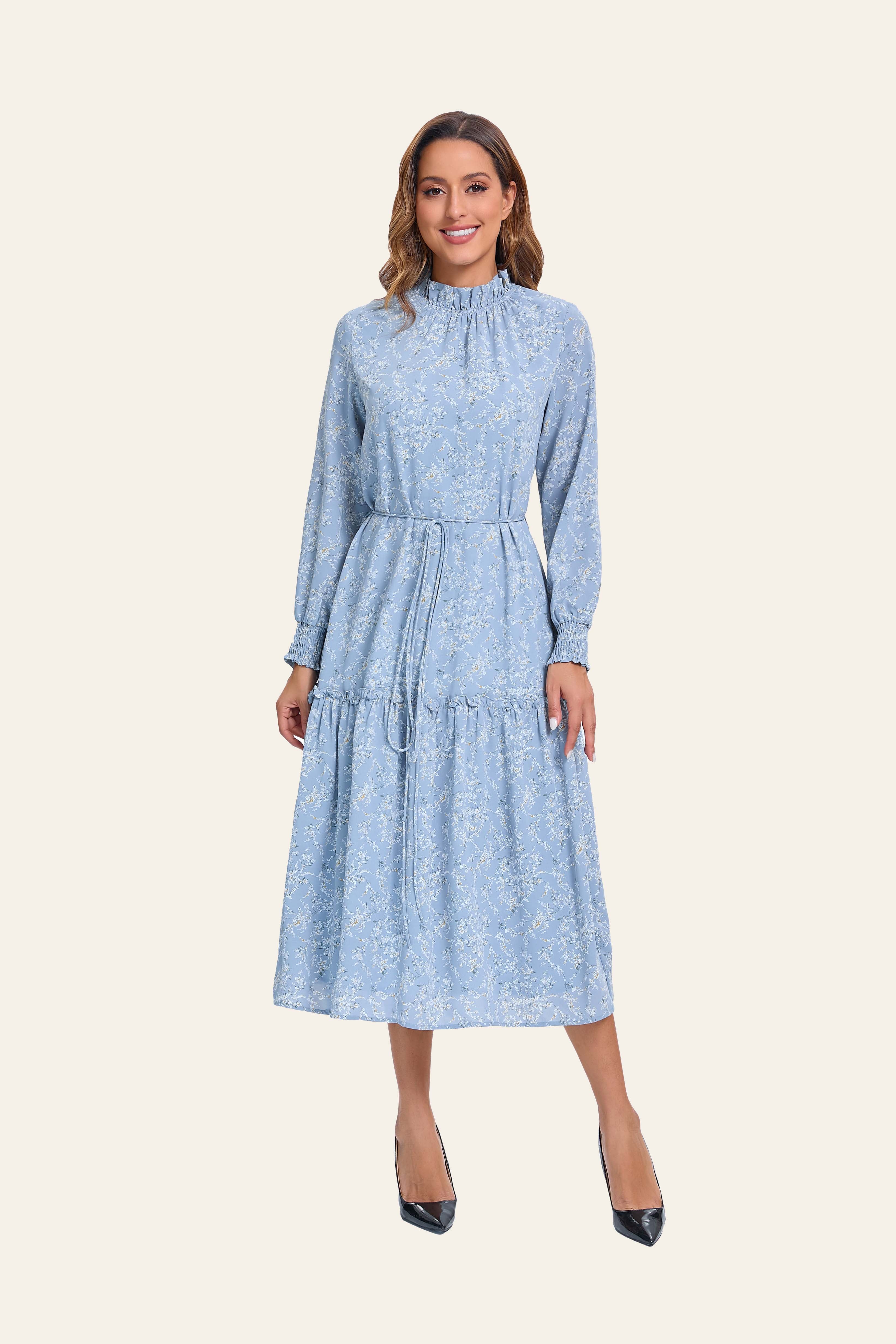 Blue Blossom Tiered Midi Dress