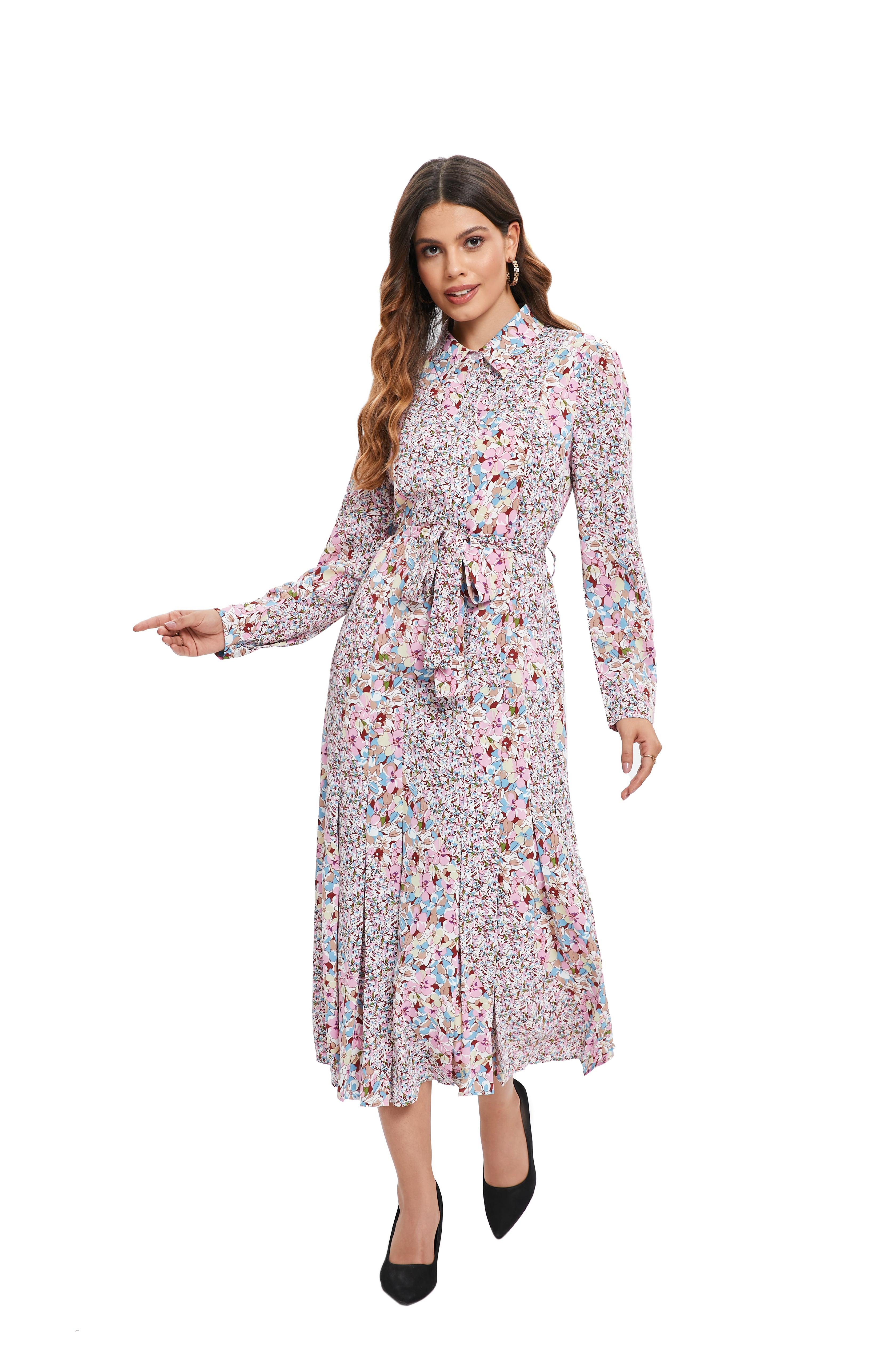 Cherry Blossom Cinched Midi Dress