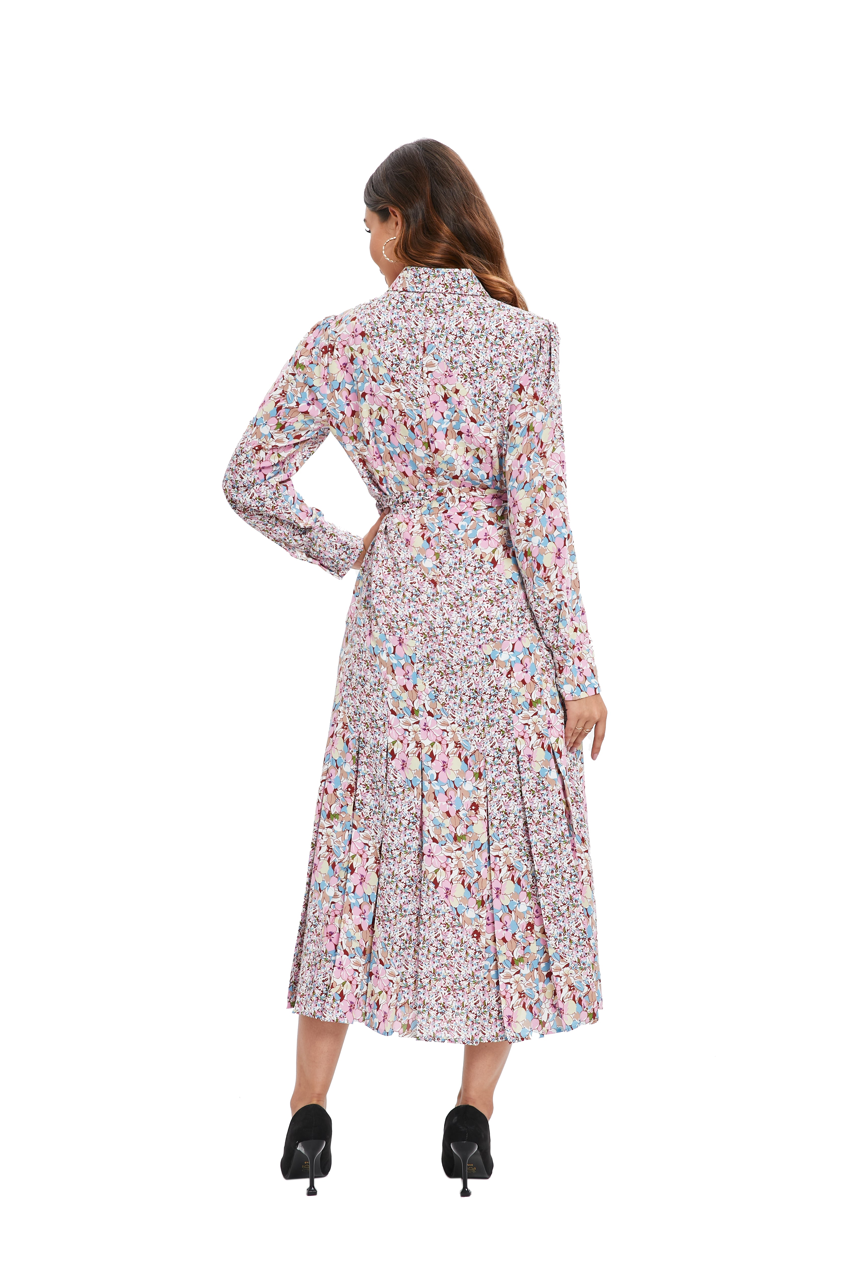 Cherry Blossom Cinched Midi Dress