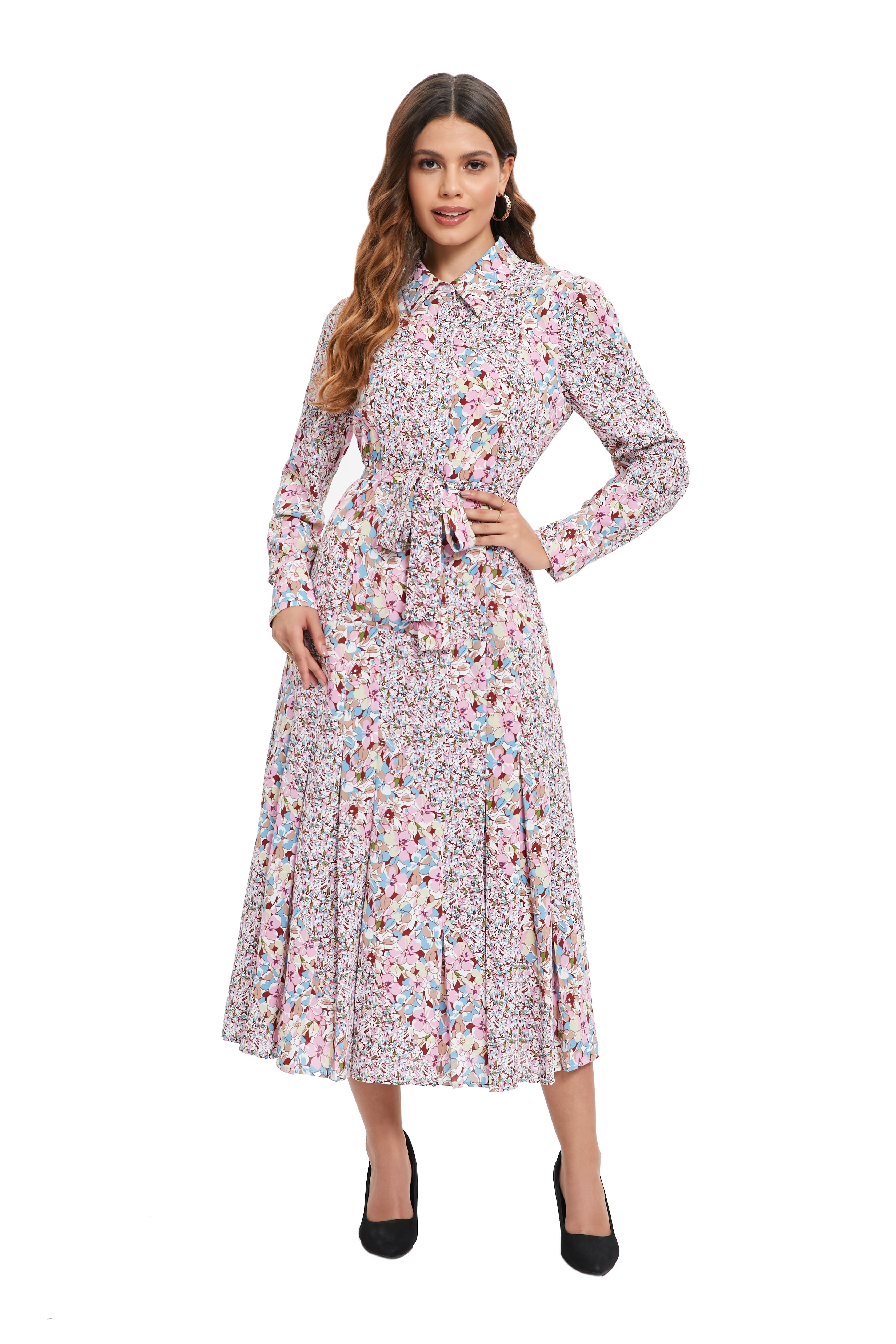 Cherry Blossom Cinched Midi Dress