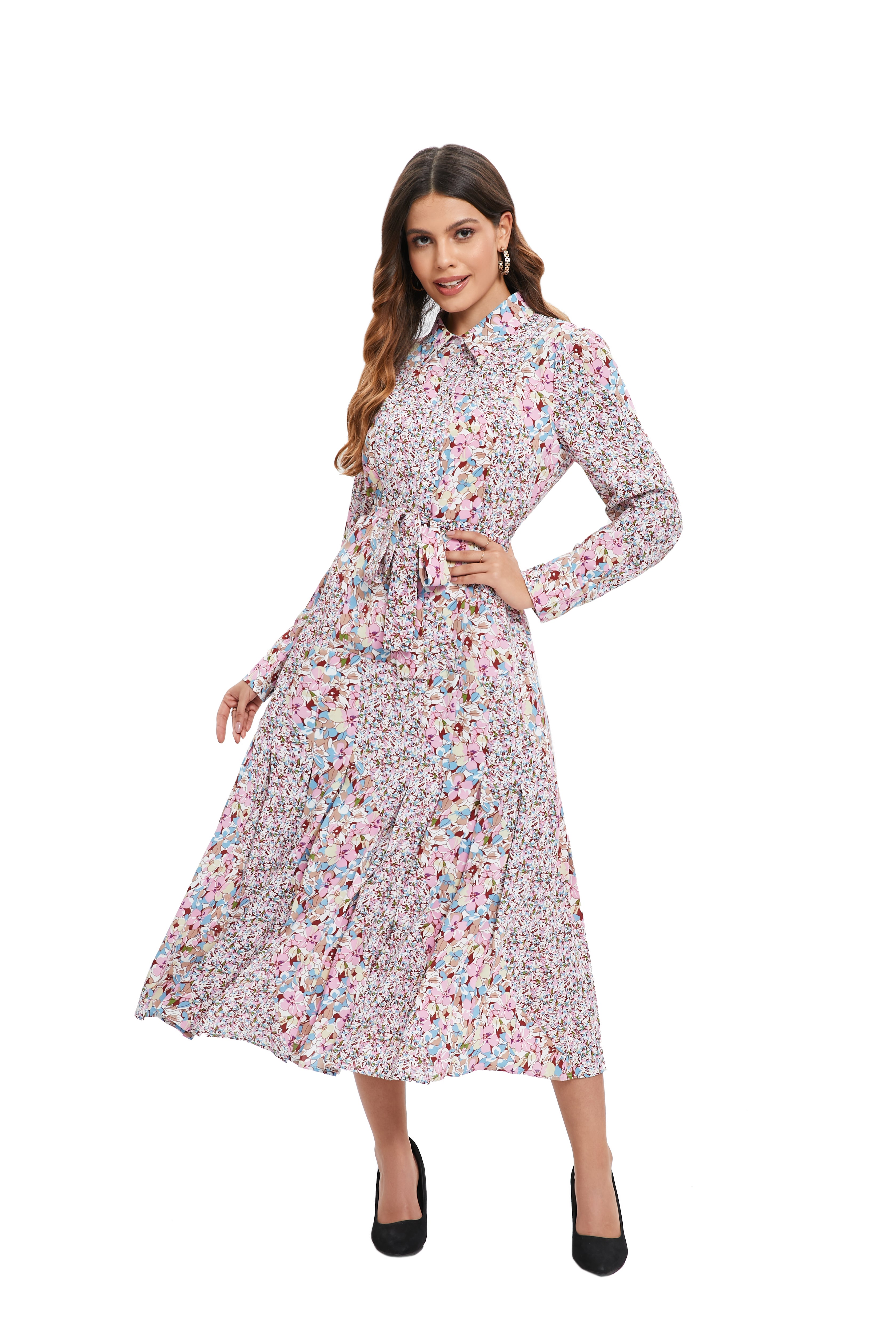 Cherry Blossom Cinched Midi Dress