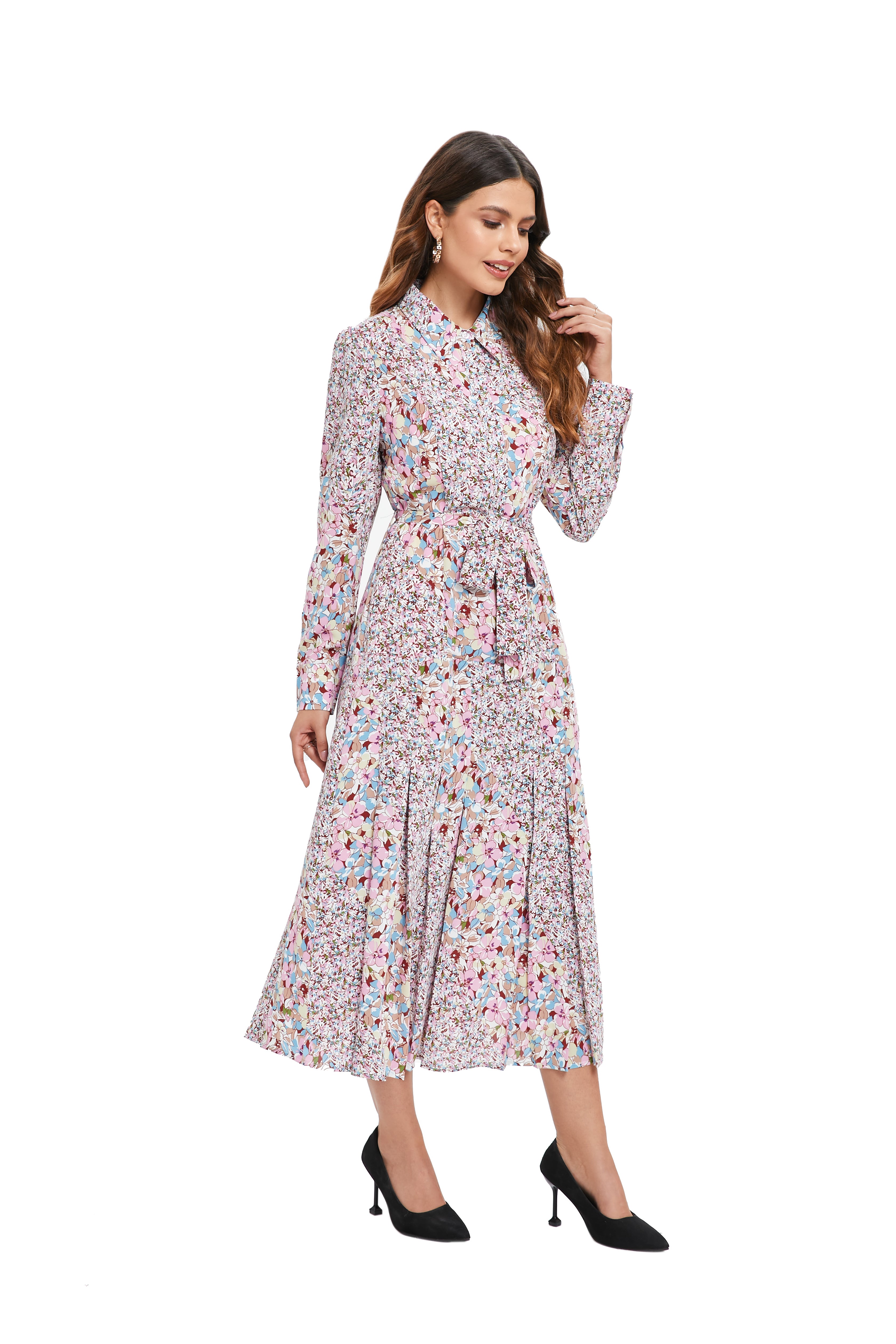 Cherry Blossom Cinched Midi Dress