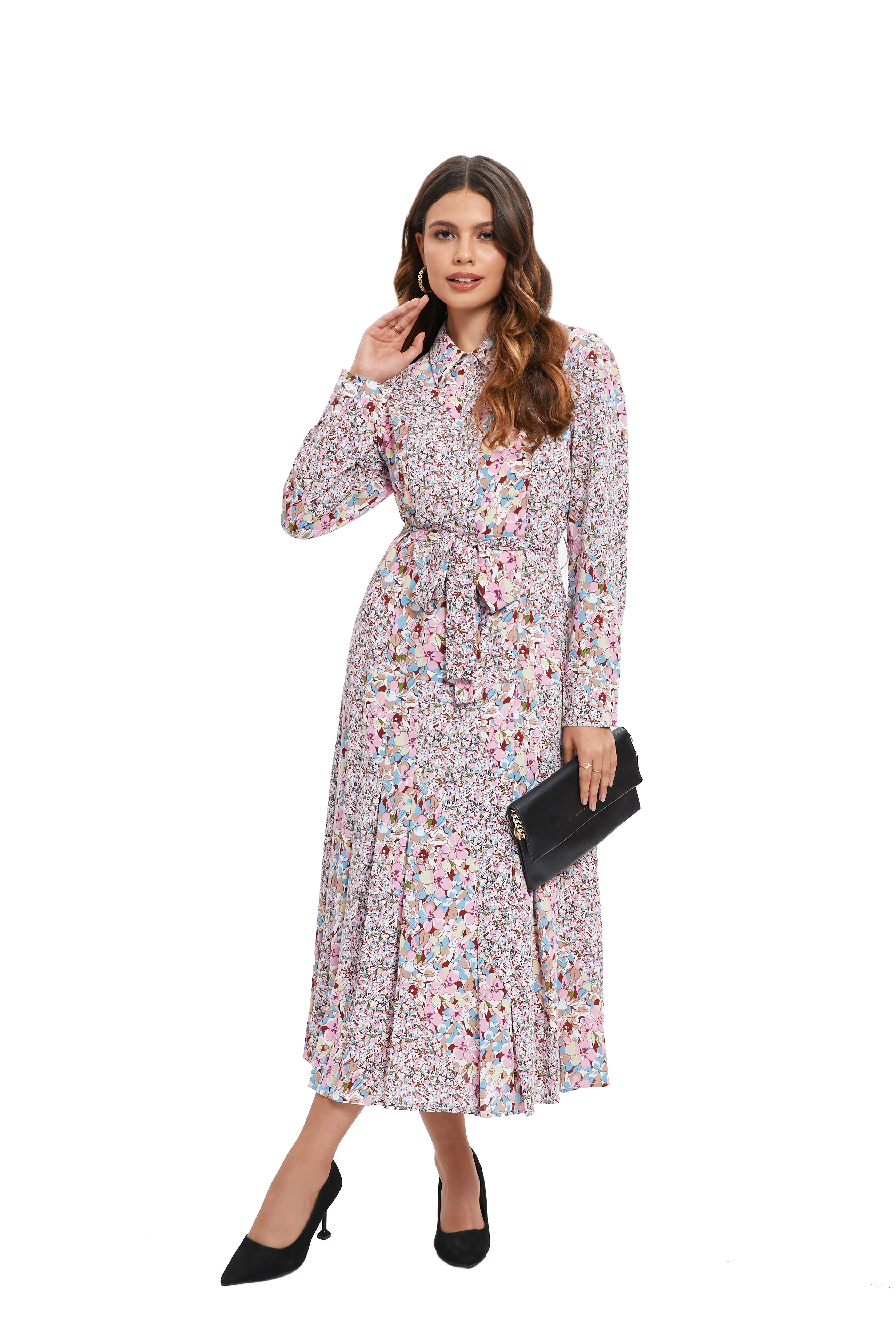 Cherry Blossom Cinched Midi Dress