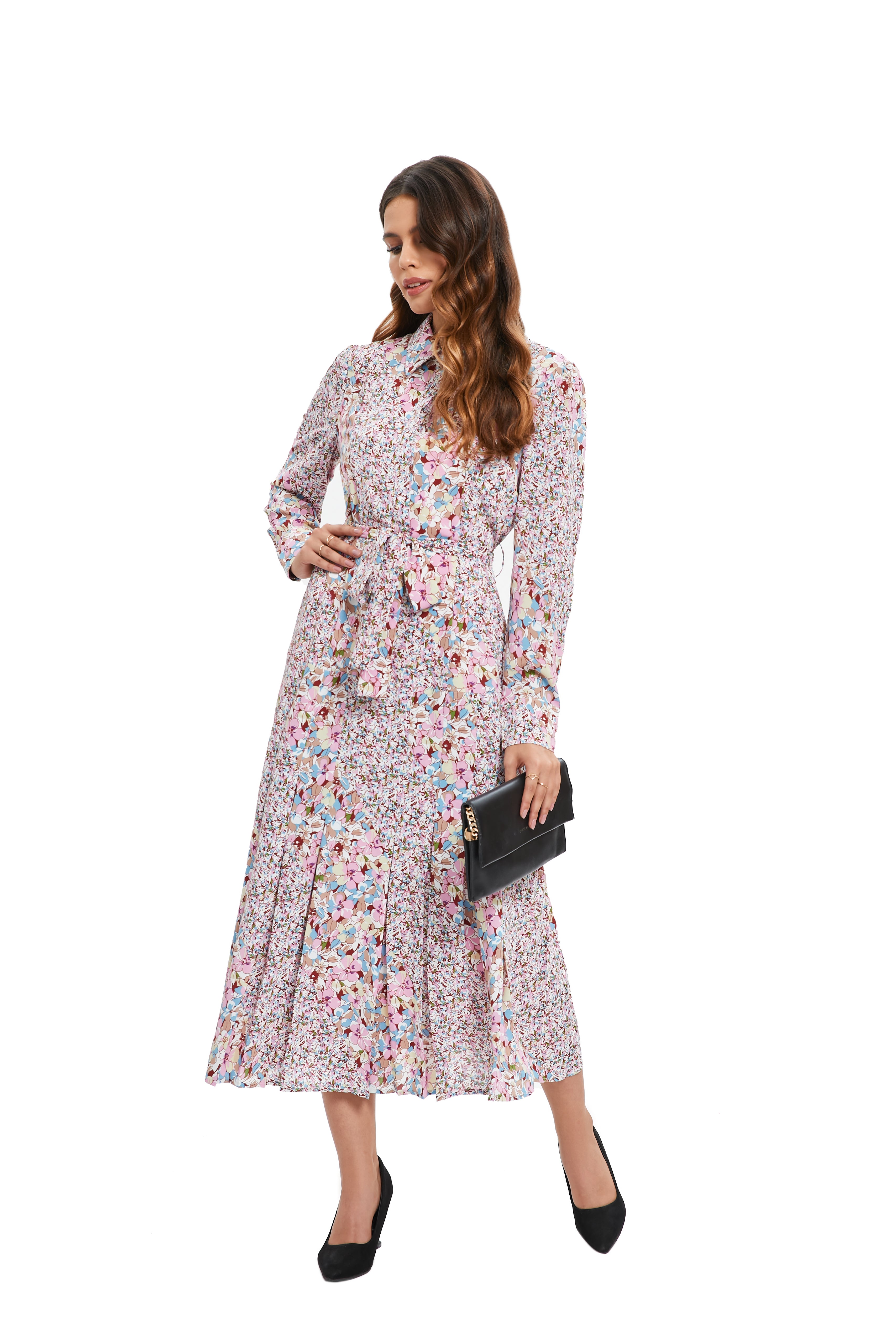 Cherry Blossom Cinched Midi Dress