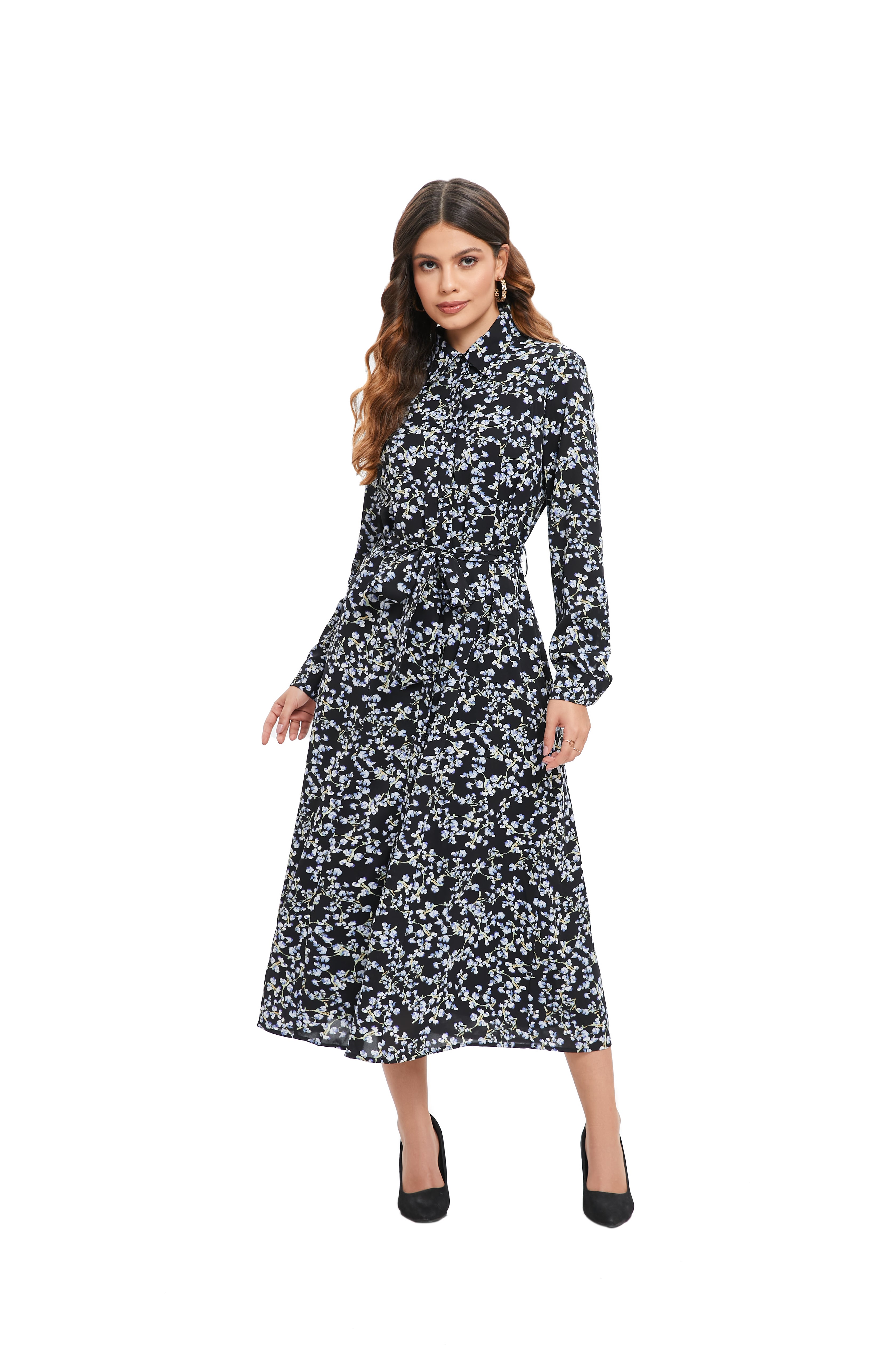 Blue Wisteria Print Midi Dress