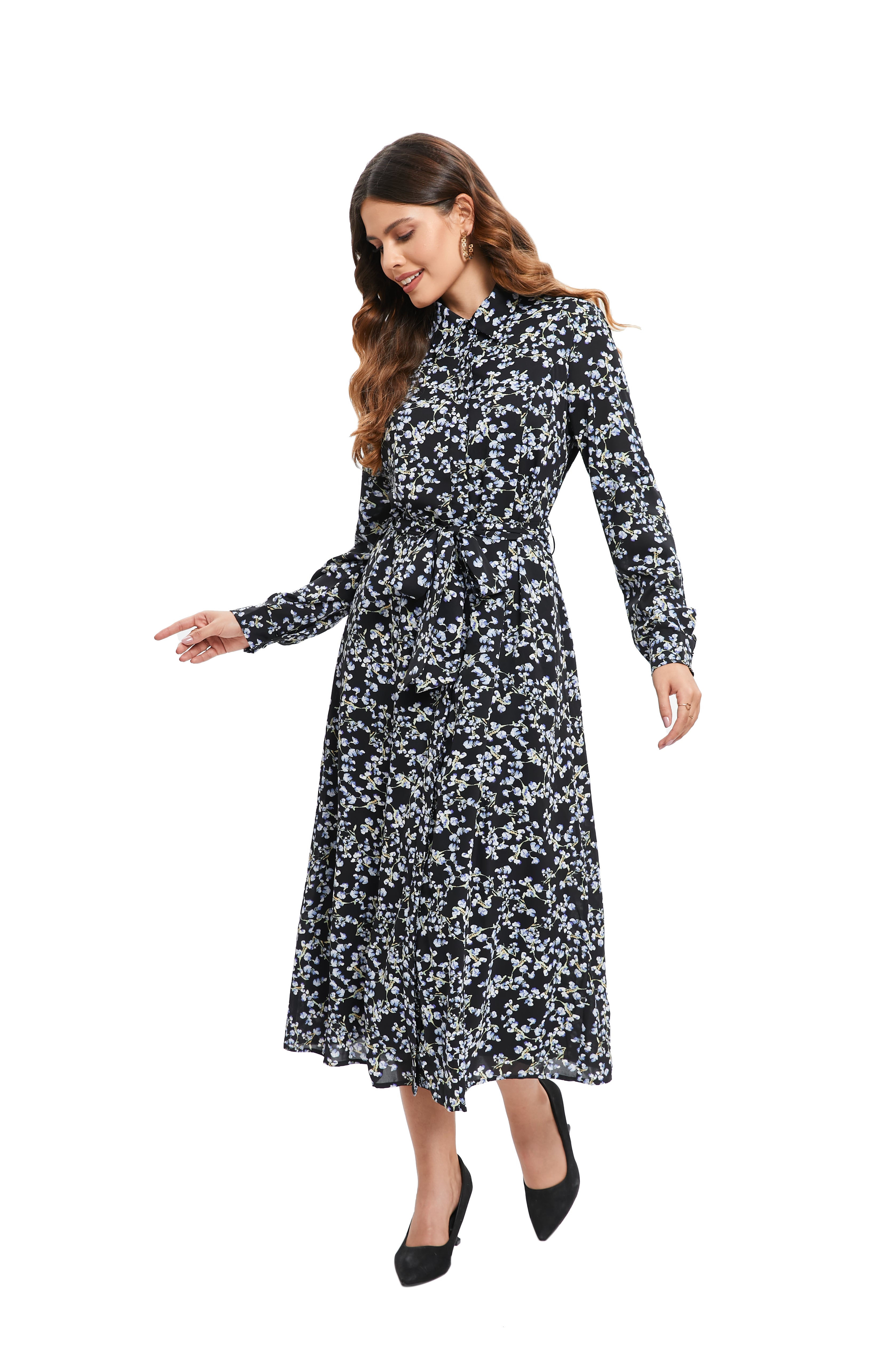 Blue Wisteria Print Midi Dress