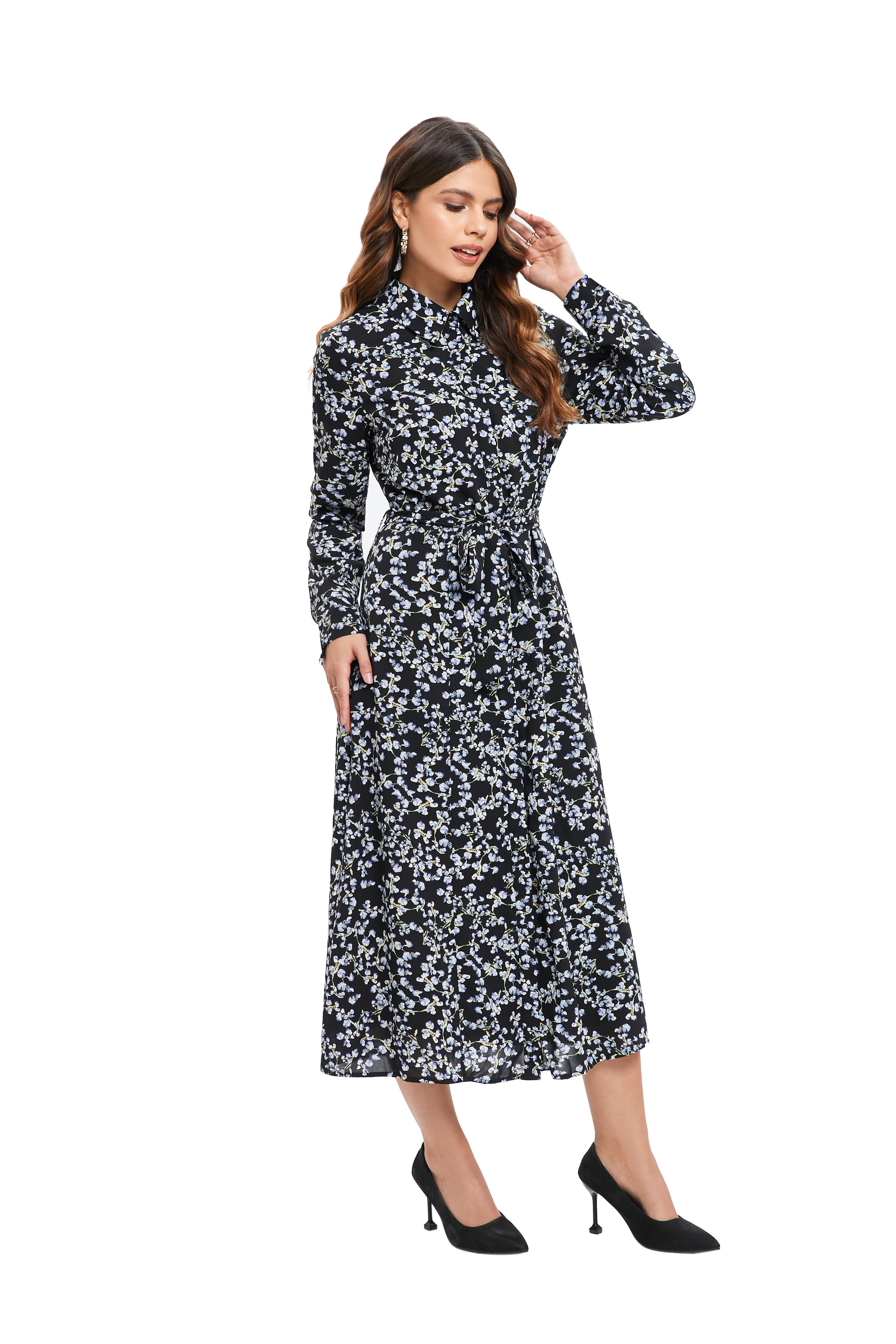 Blue Wisteria Print Midi Dress