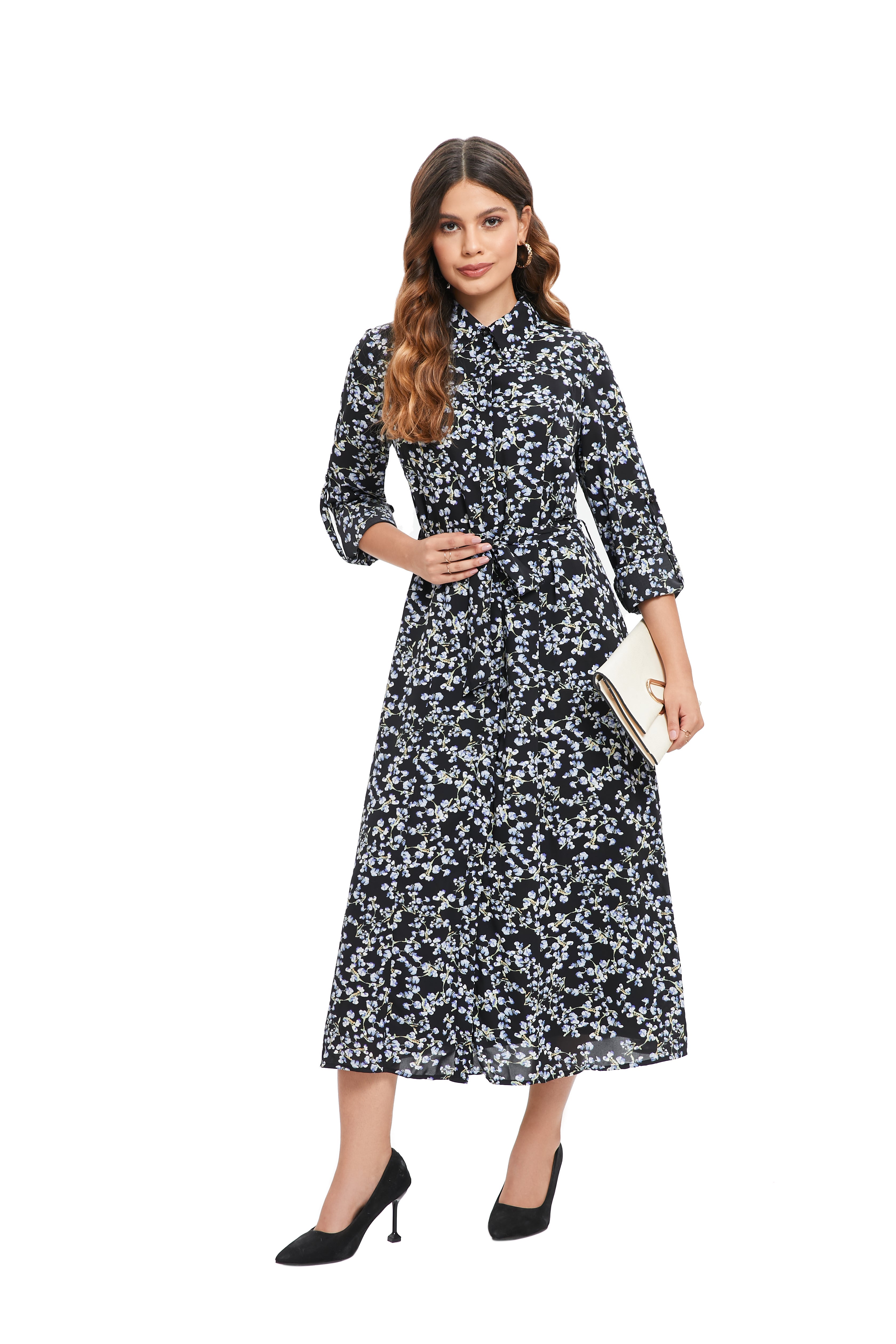 Blue Wisteria Print Midi Dress