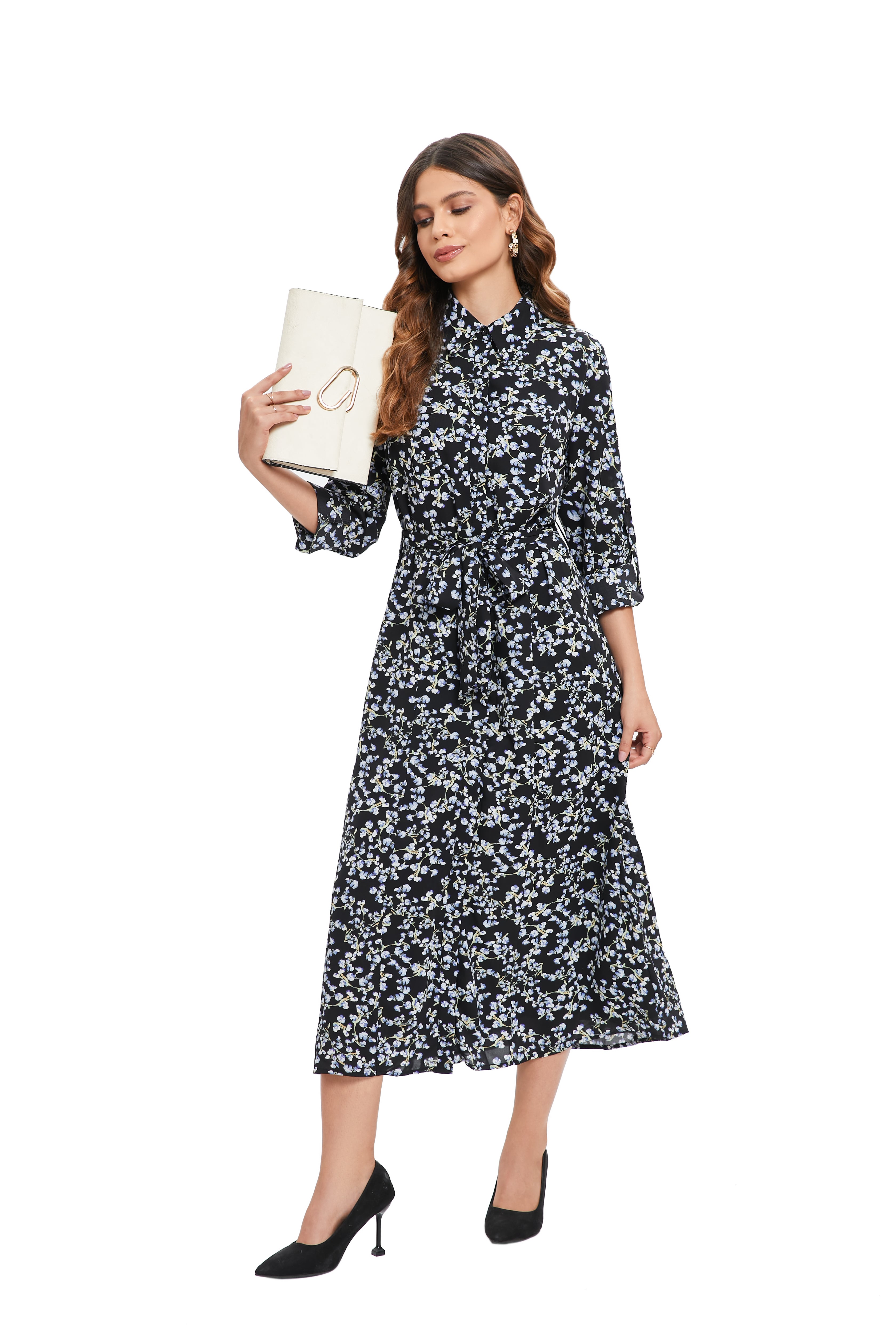 Blue Wisteria Print Midi Dress