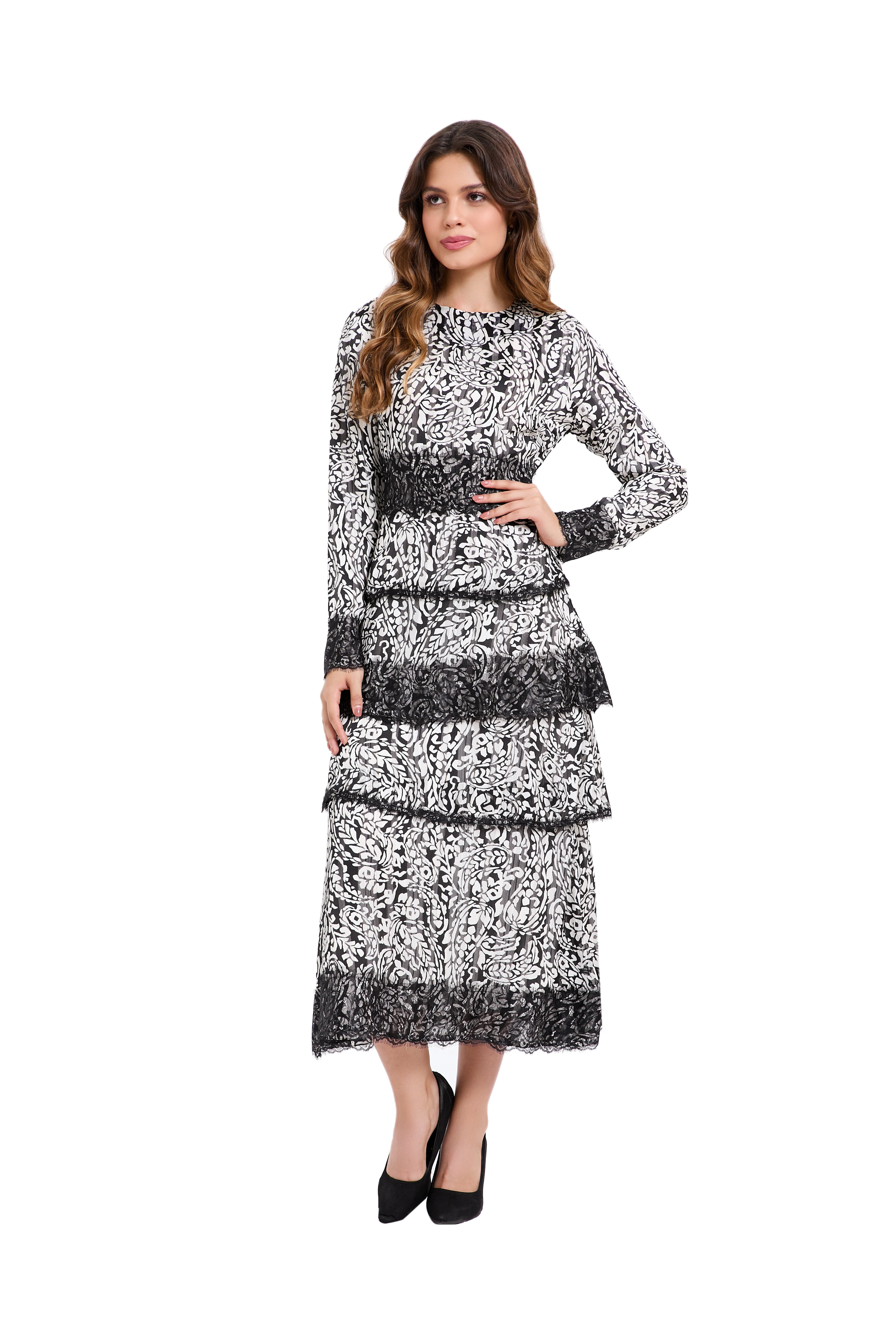 Ink Blossom Tiered Midi Dress - MissFinchNYC