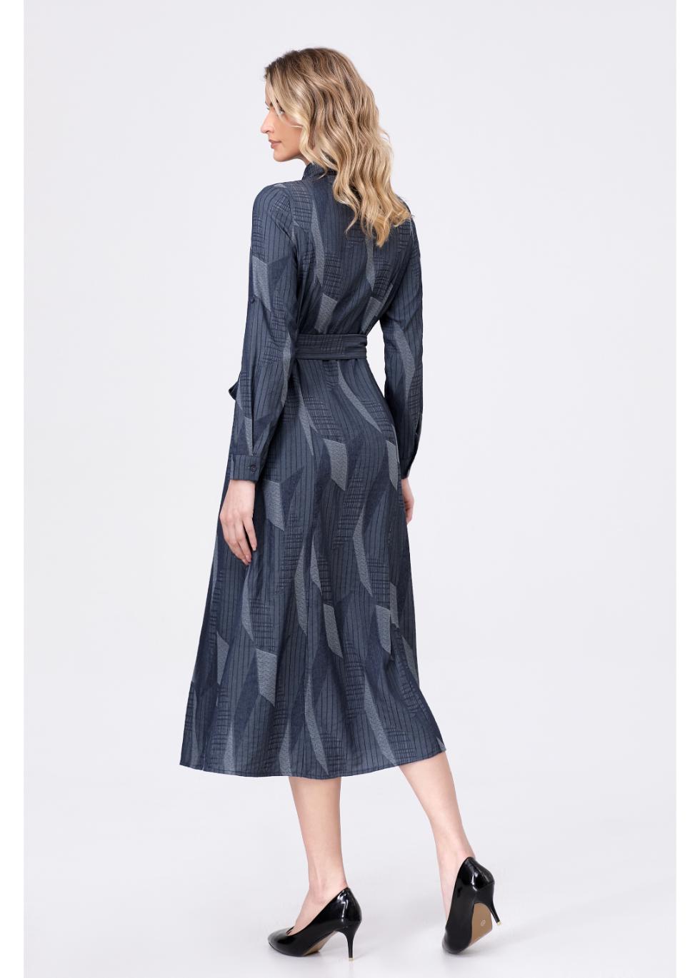 Navy Geometric Belted Dress - MissFinchNYC