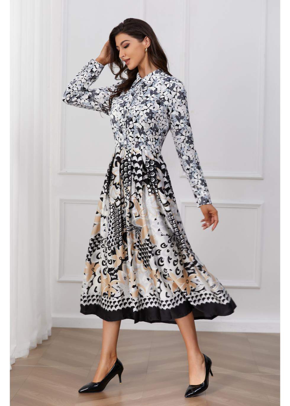 Monochrome Melody Midi Dress - MissFinchNYC