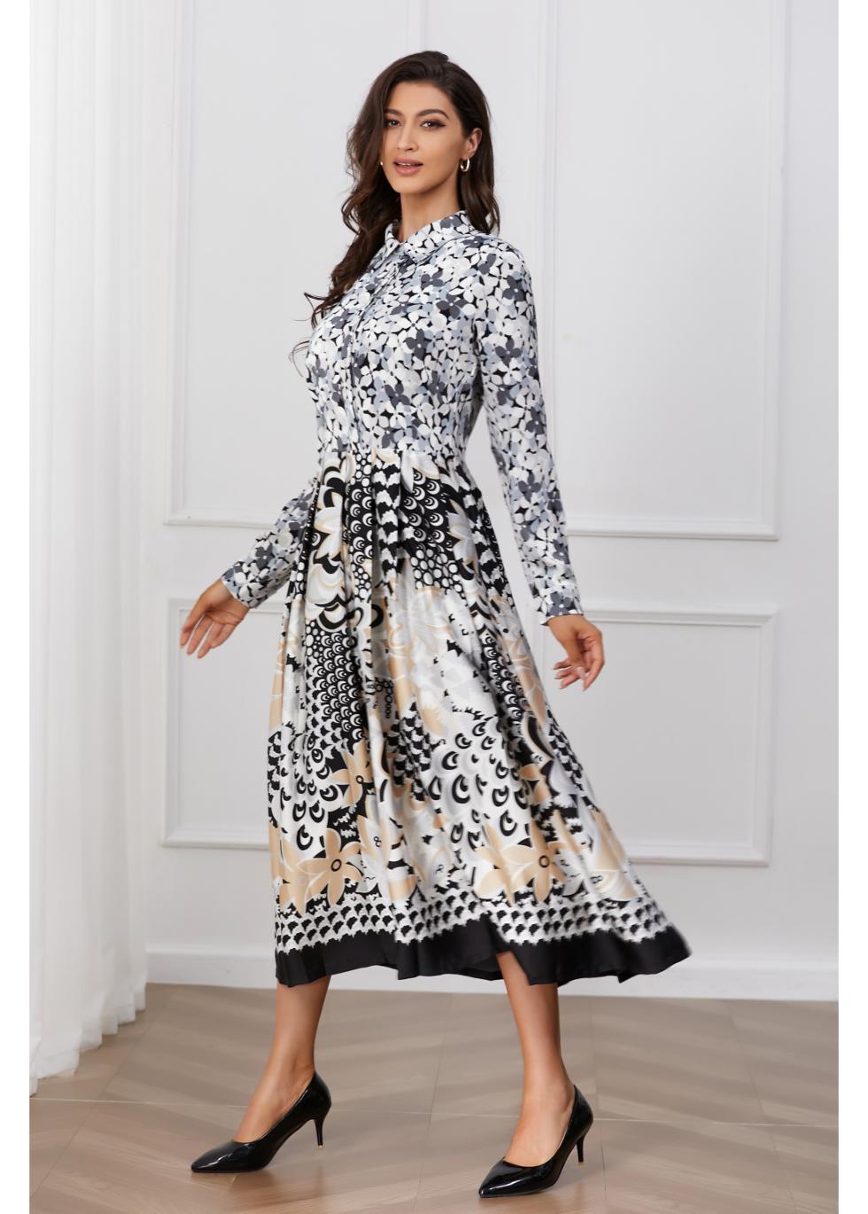 Monochrome Melody Midi Dress - MissFinchNYC