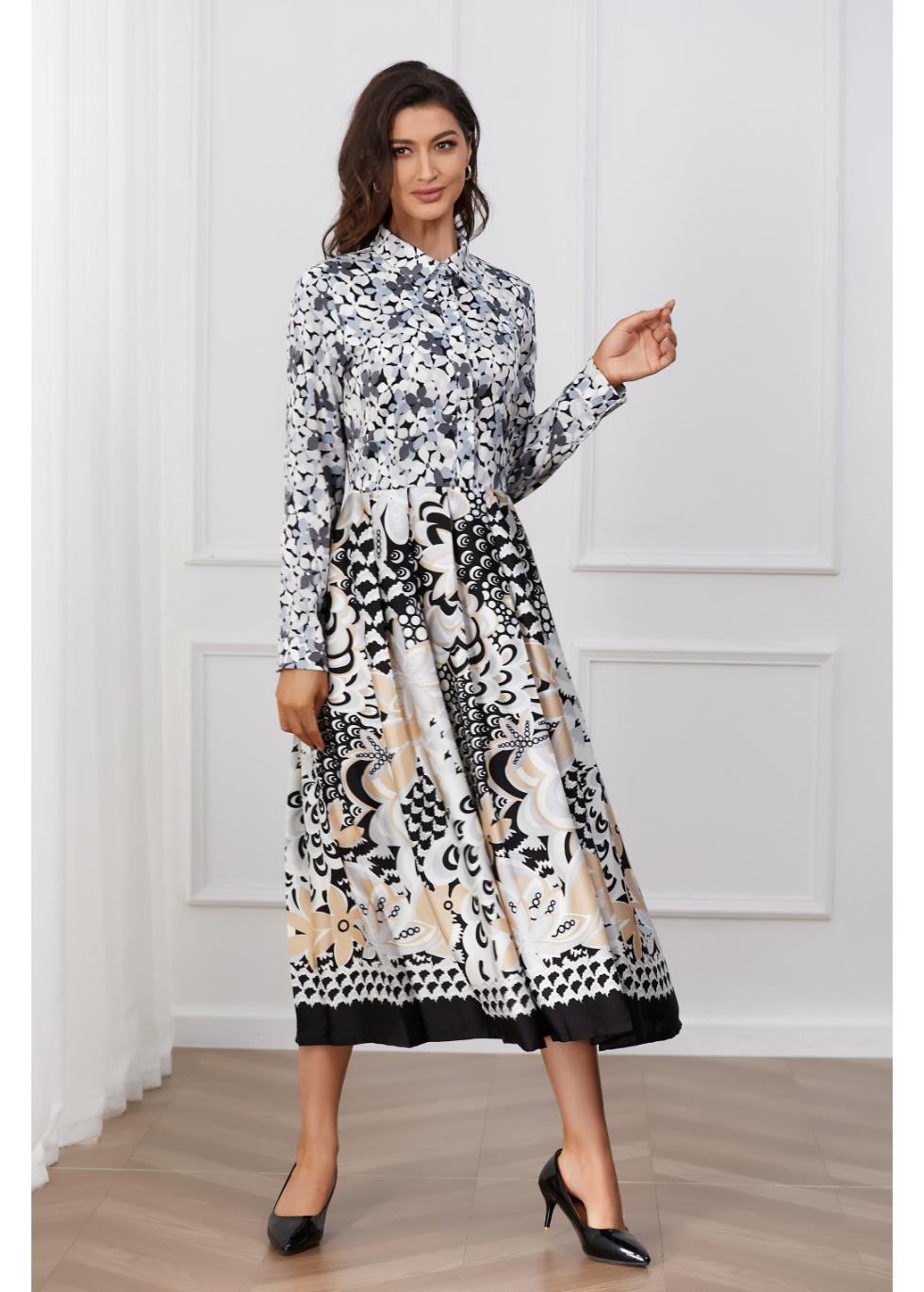 Monochrome Melody Midi Dress - MissFinchNYC