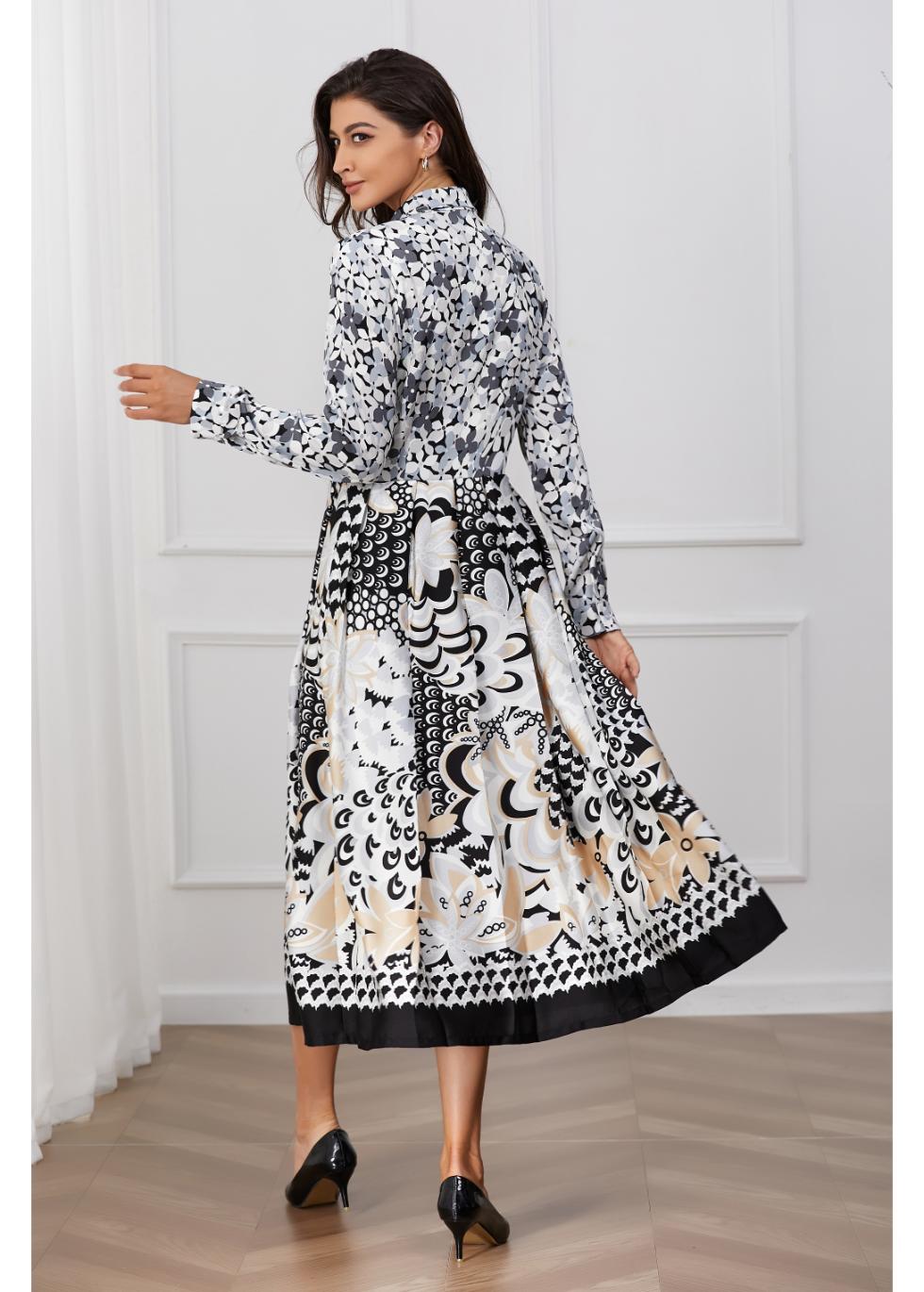 Monochrome Melody Midi Dress - MissFinchNYC