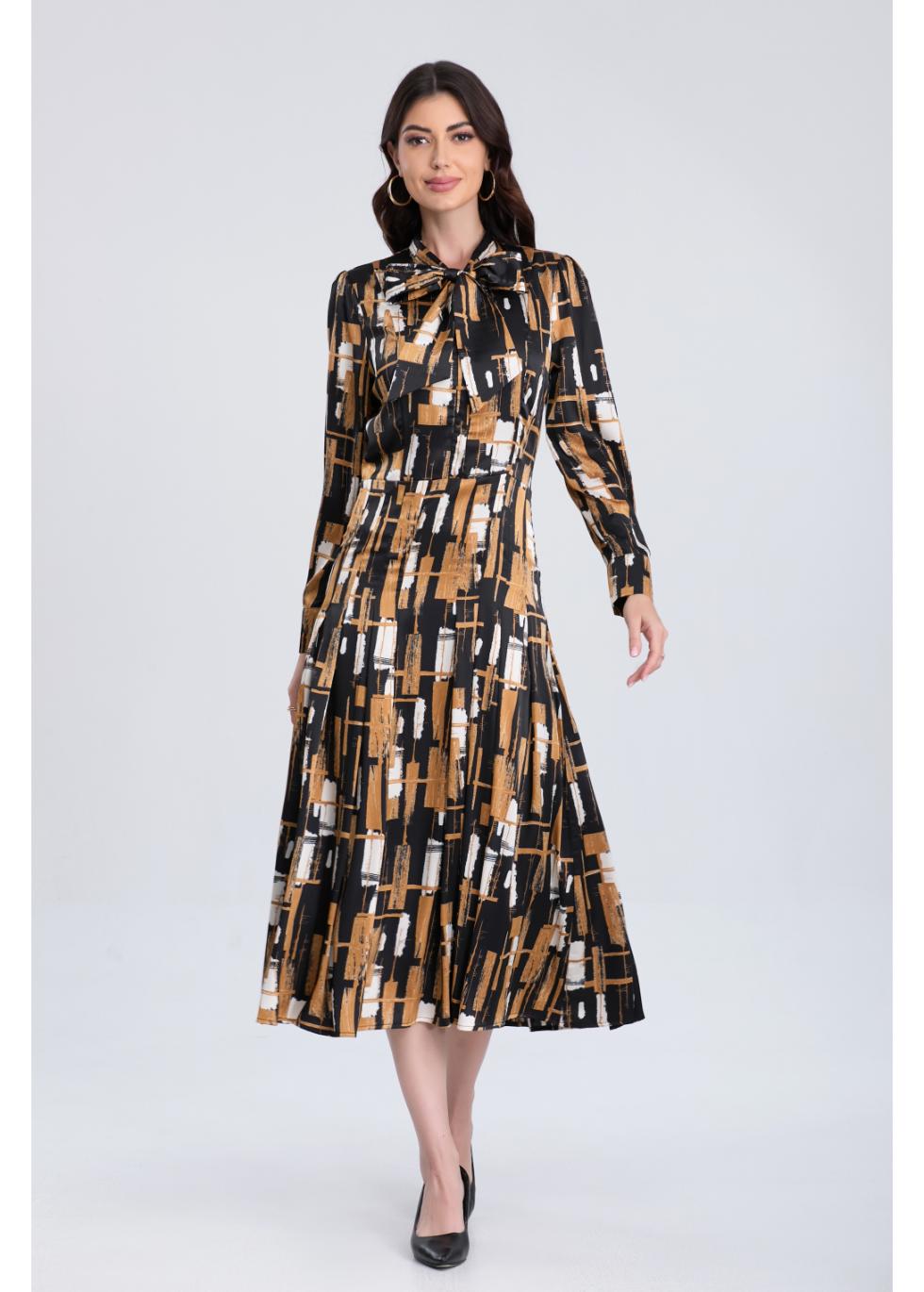 Golden Grid Midi Dress - MissFinchNYC