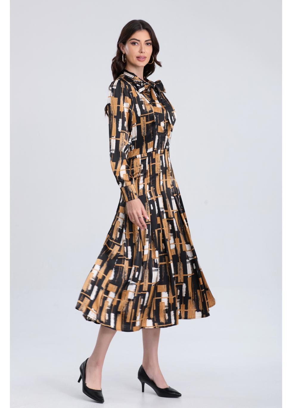 Golden Grid Midi Dress - MissFinchNYC