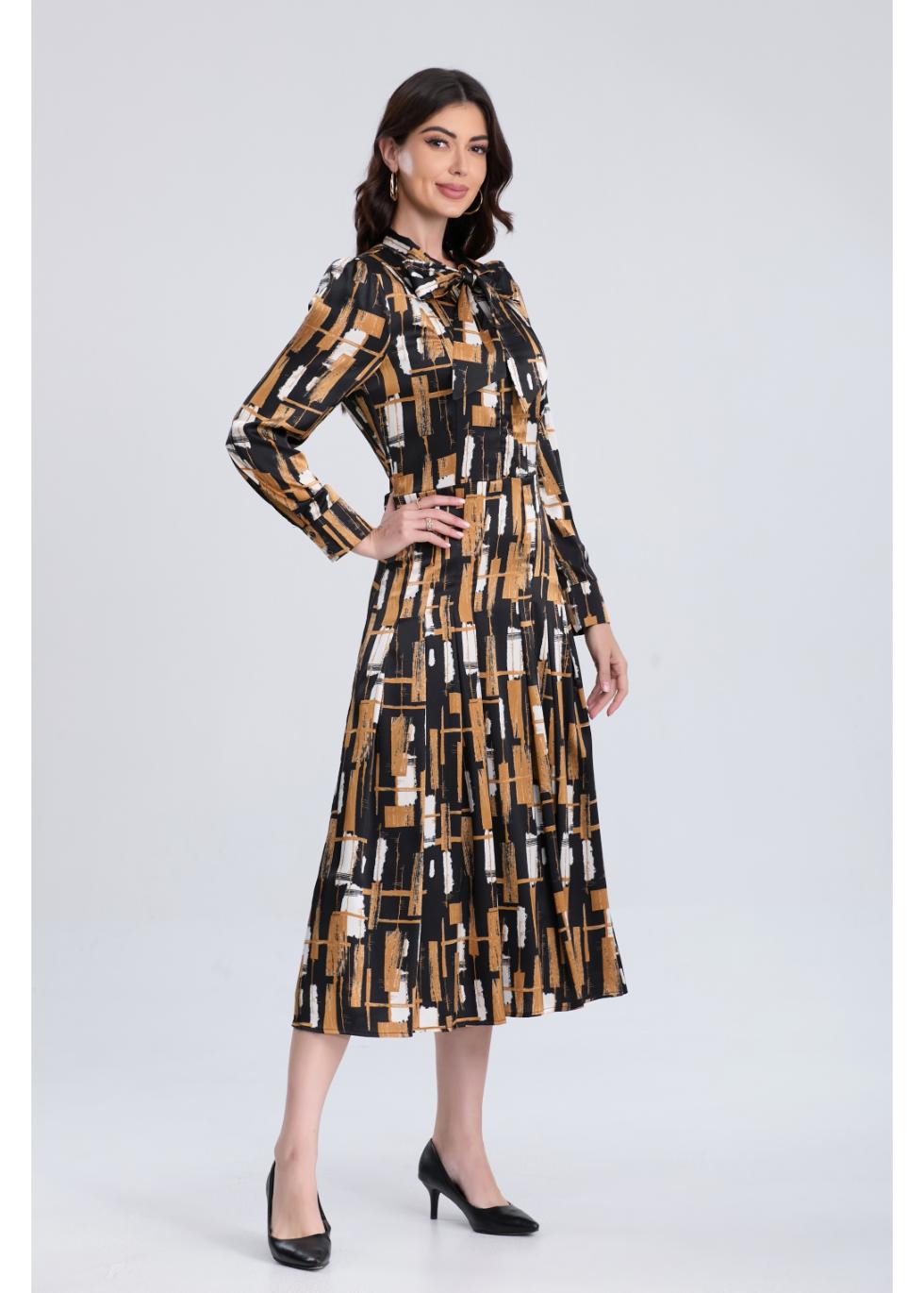 Golden Grid Midi Dress - MissFinchNYC