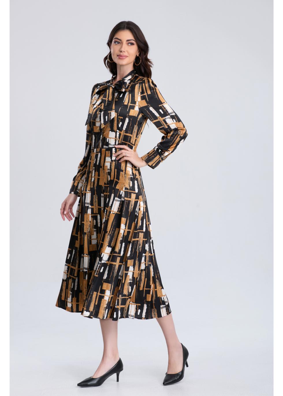 Golden Grid Midi Dress - MissFinchNYC