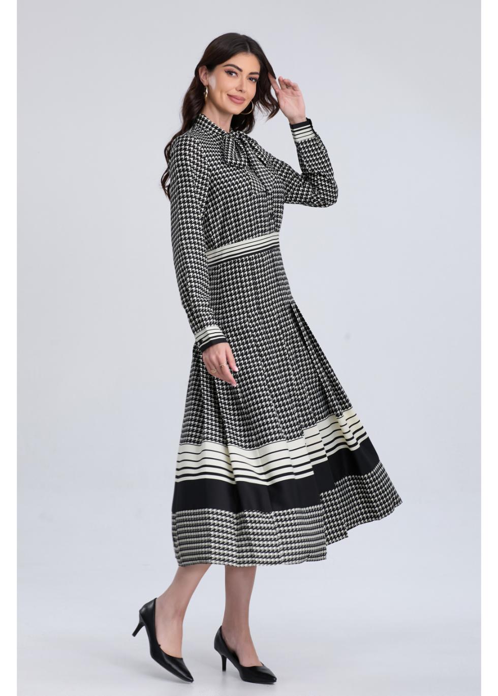 chinese dress ladies Houndstooth Maxi Dress 1x / Black/Taupe main image 1