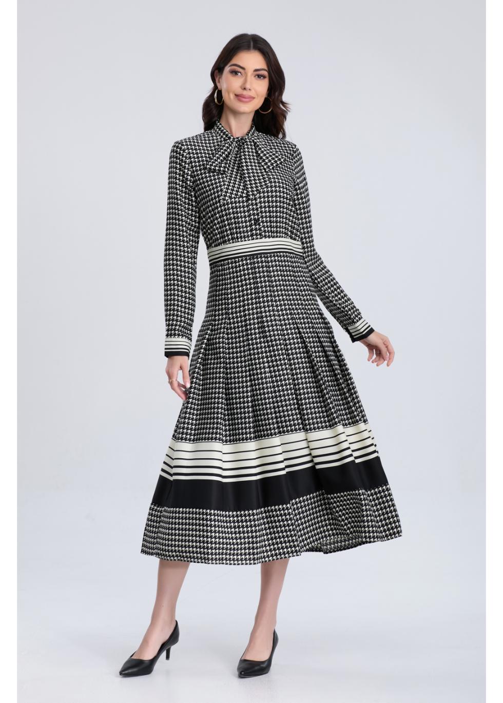 Classic Houndstooth Midi Dress - MissFinchNYC