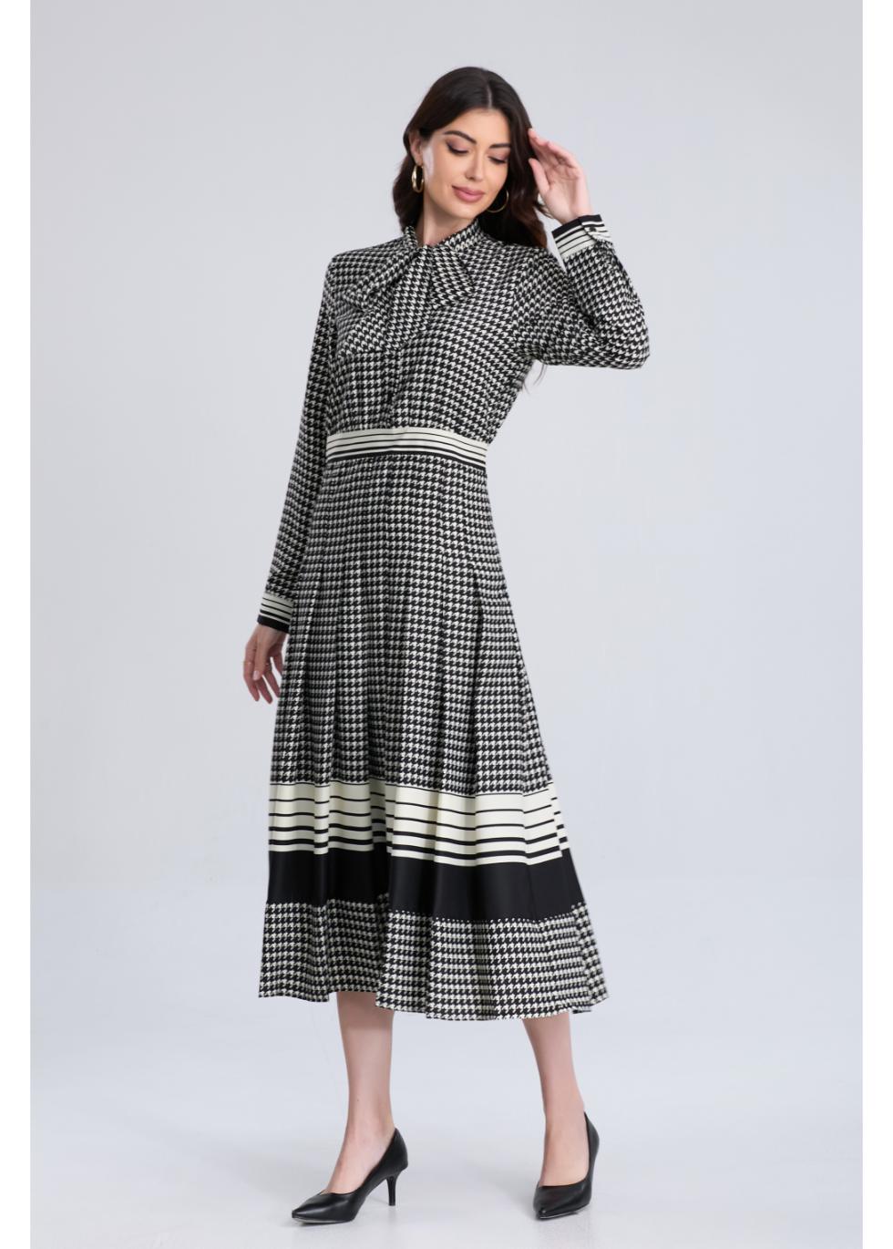 Classic Houndstooth Midi Dress - MissFinchNYC