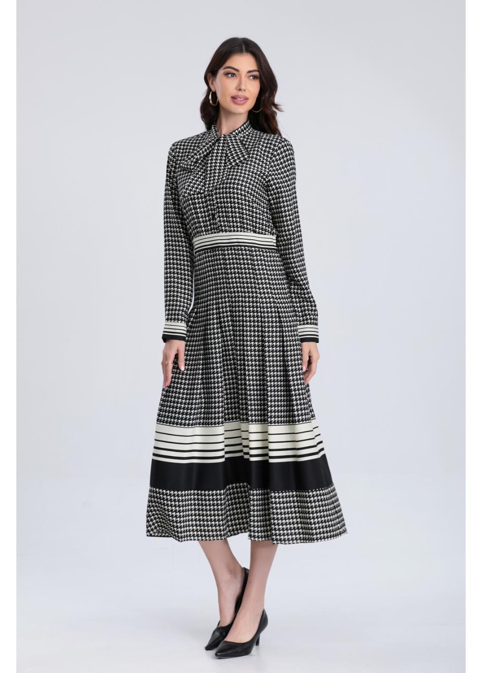Classic Houndstooth Midi Dress - MissFinchNYC